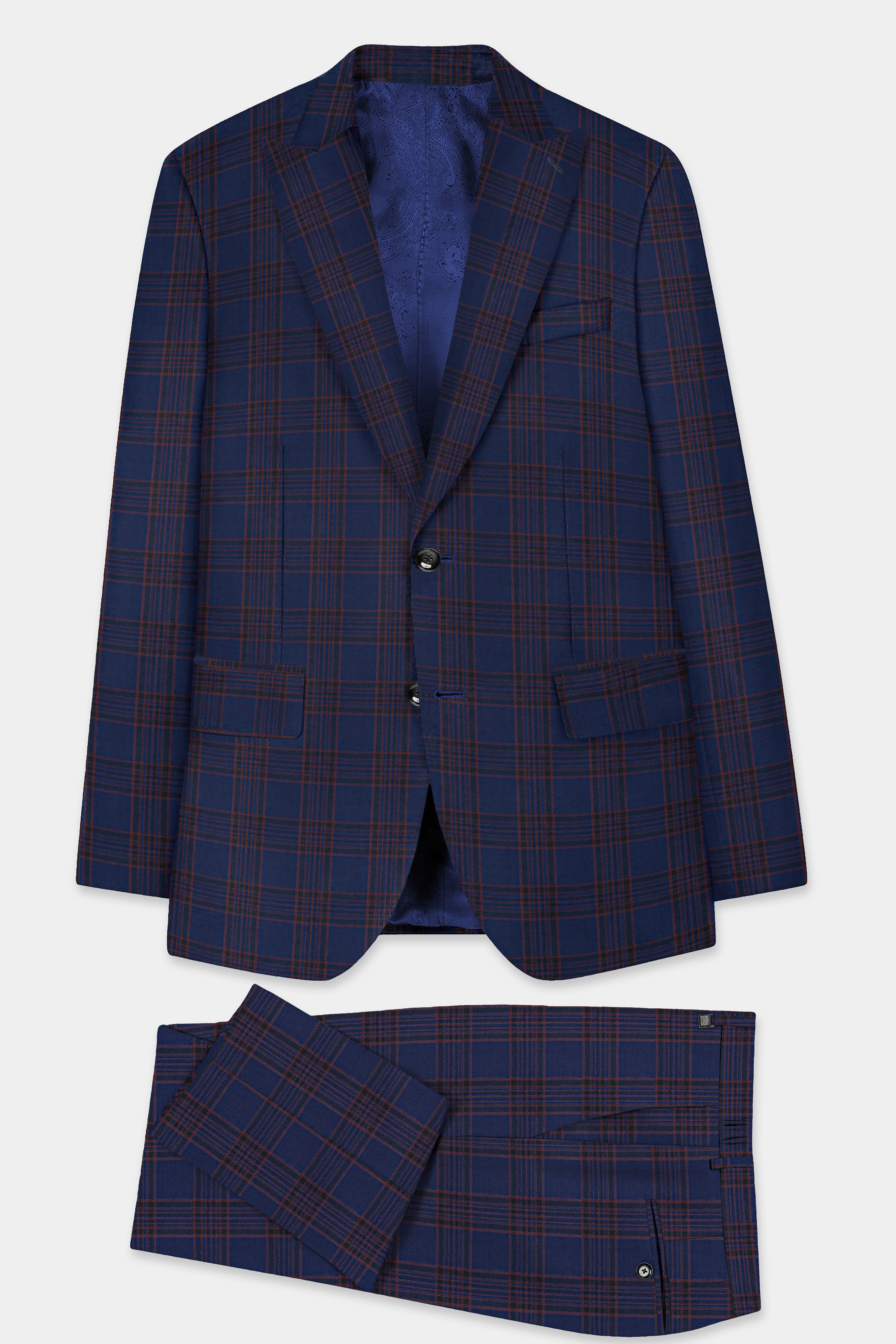 Bunting Blue with Livid Brown Plaid Wool Blend Suit