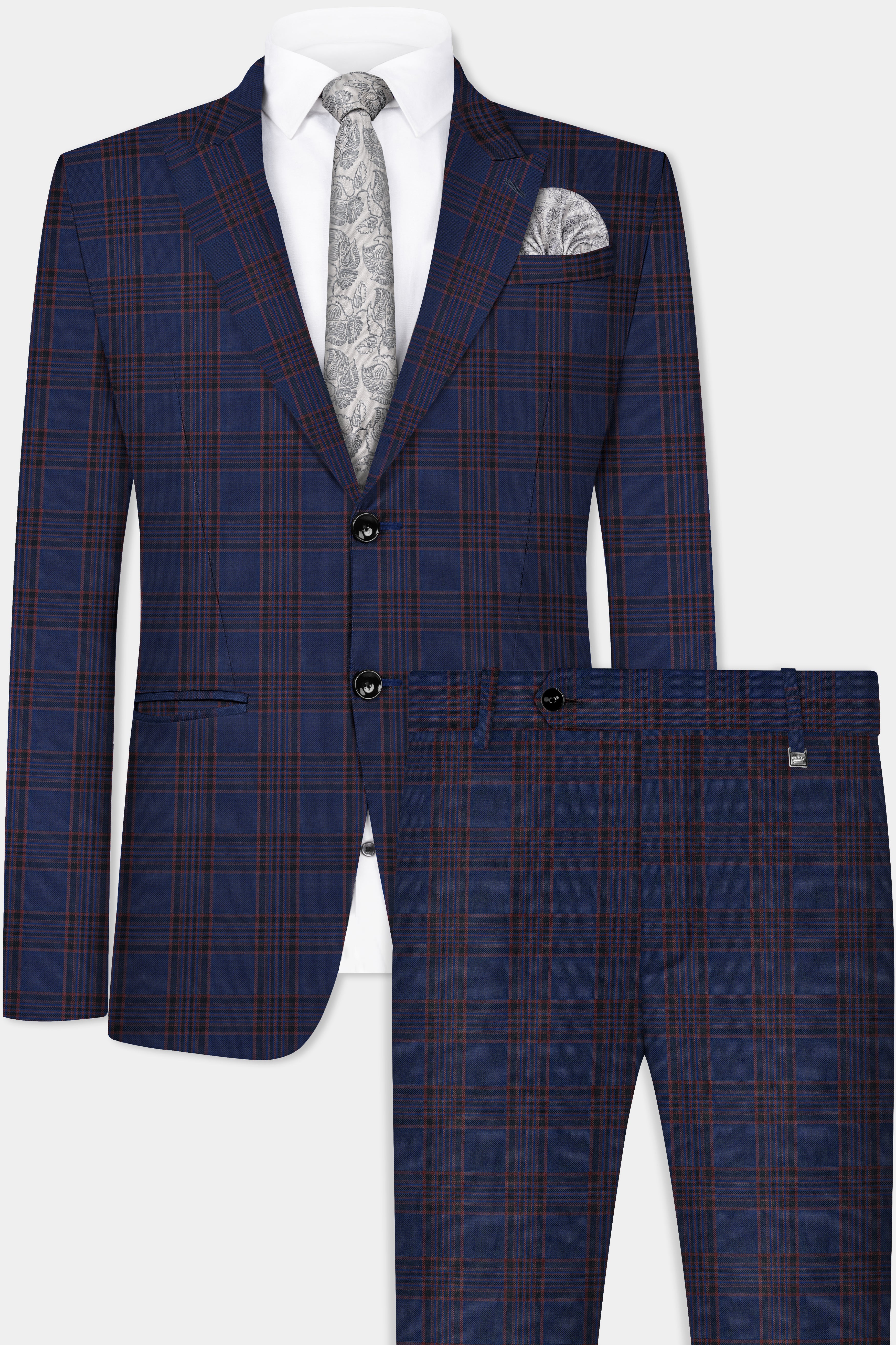Bunting Blue with Livid Brown Plaid Wool Blend Suit