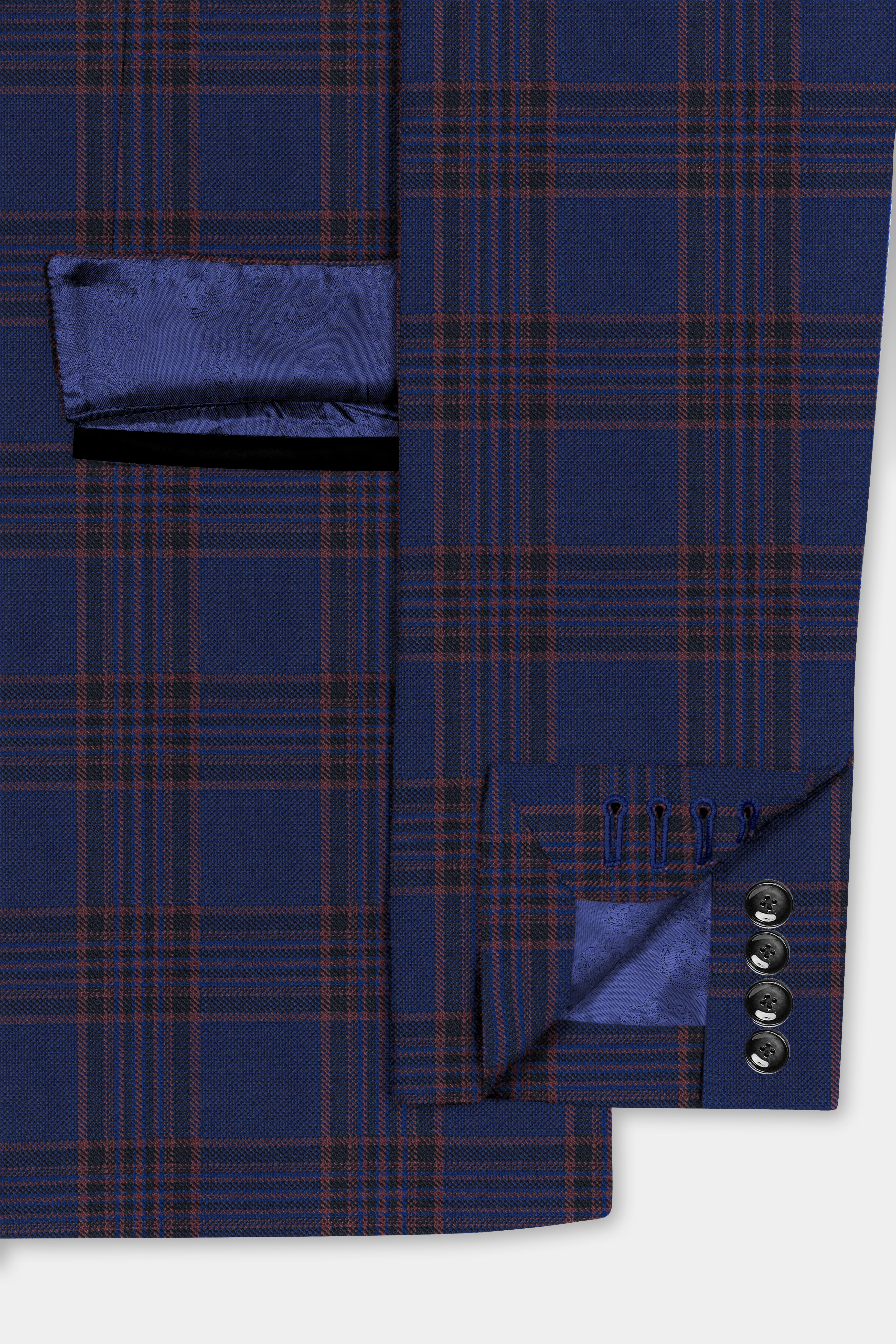 Bunting Blue with Livid Brown Plaid Wool Blend Tuxedo Suit