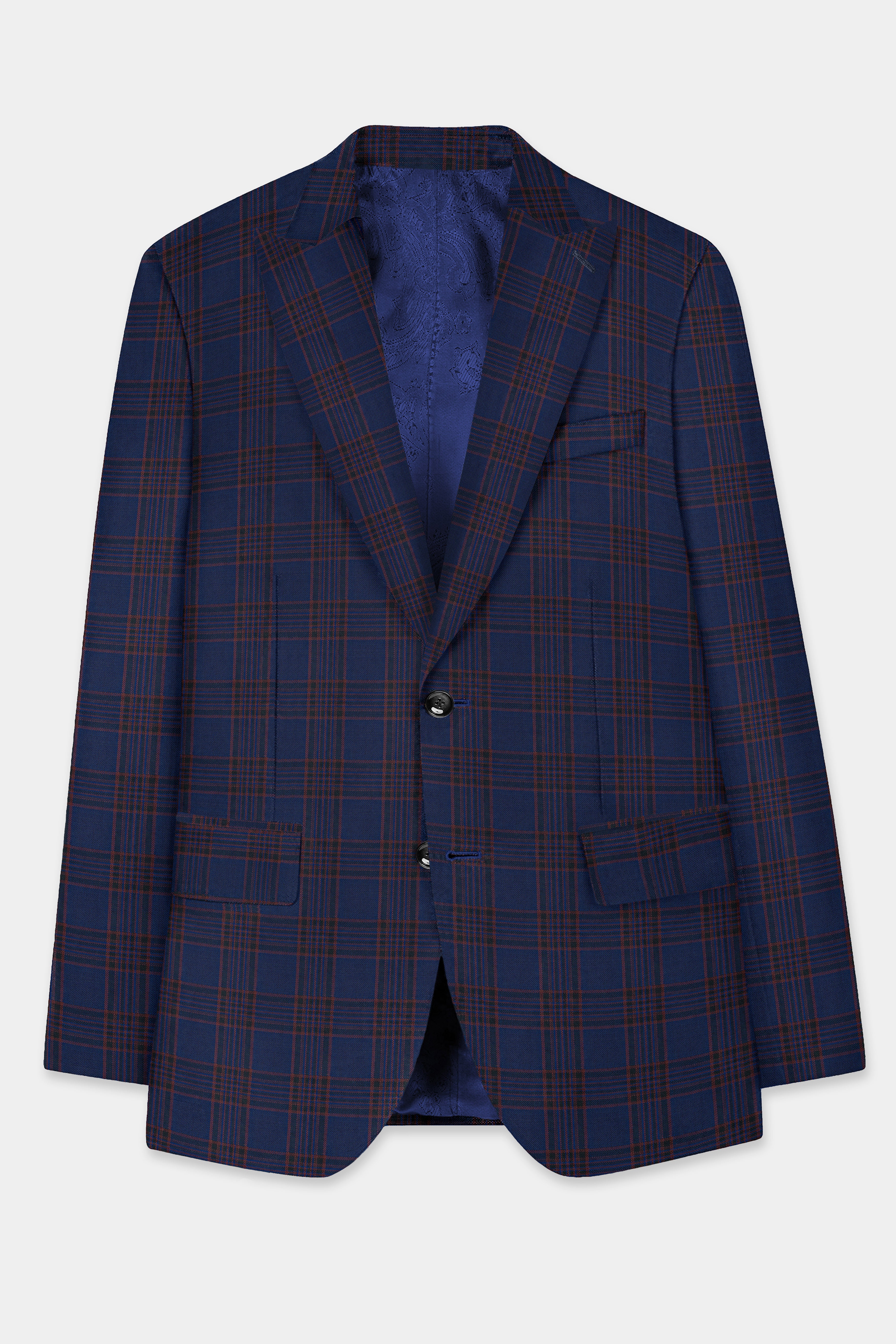 Bunting Blue with Livid Brown Plaid Wool Blend Suit