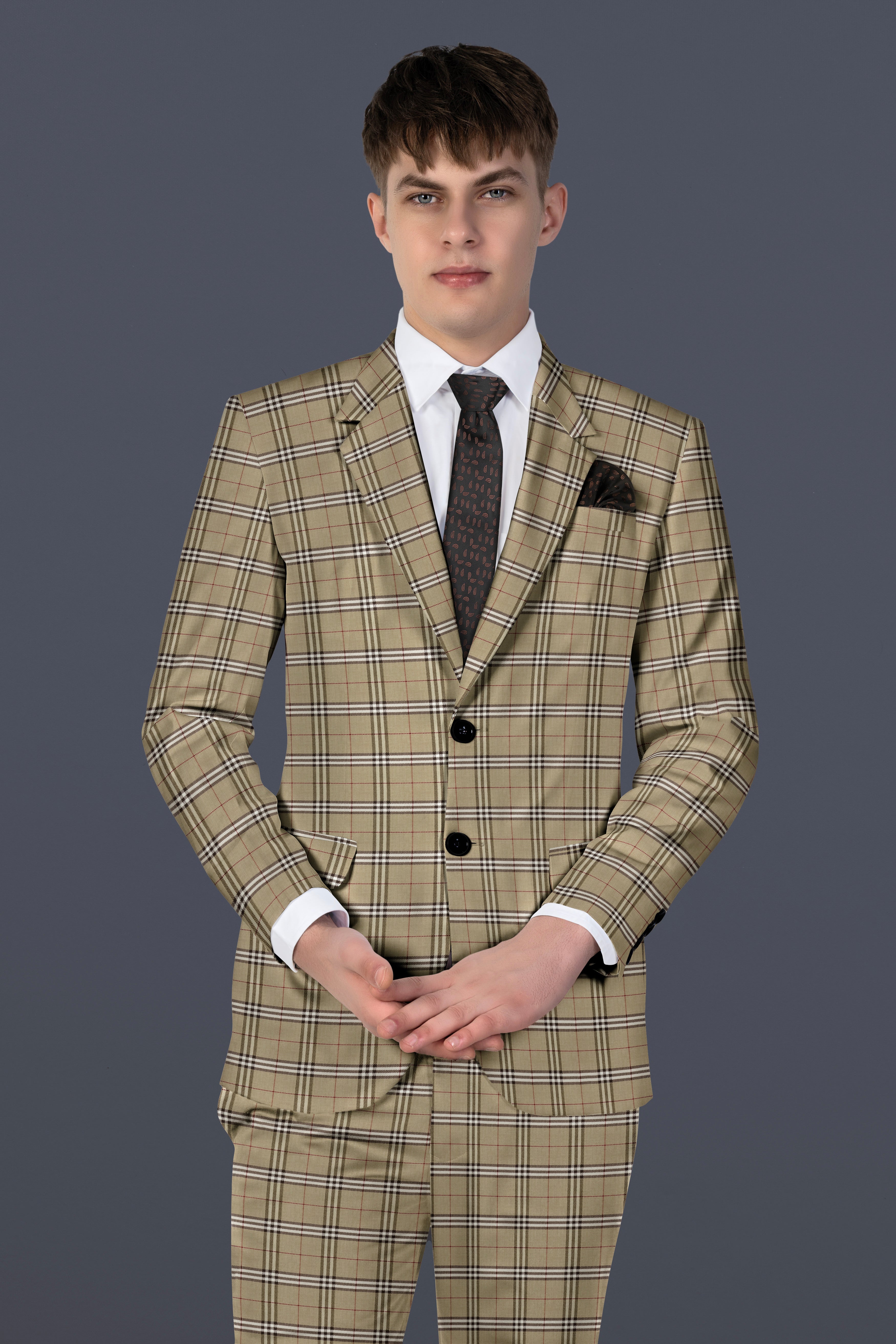 Sandrift Cream with White Plaid Wool Blend Suit