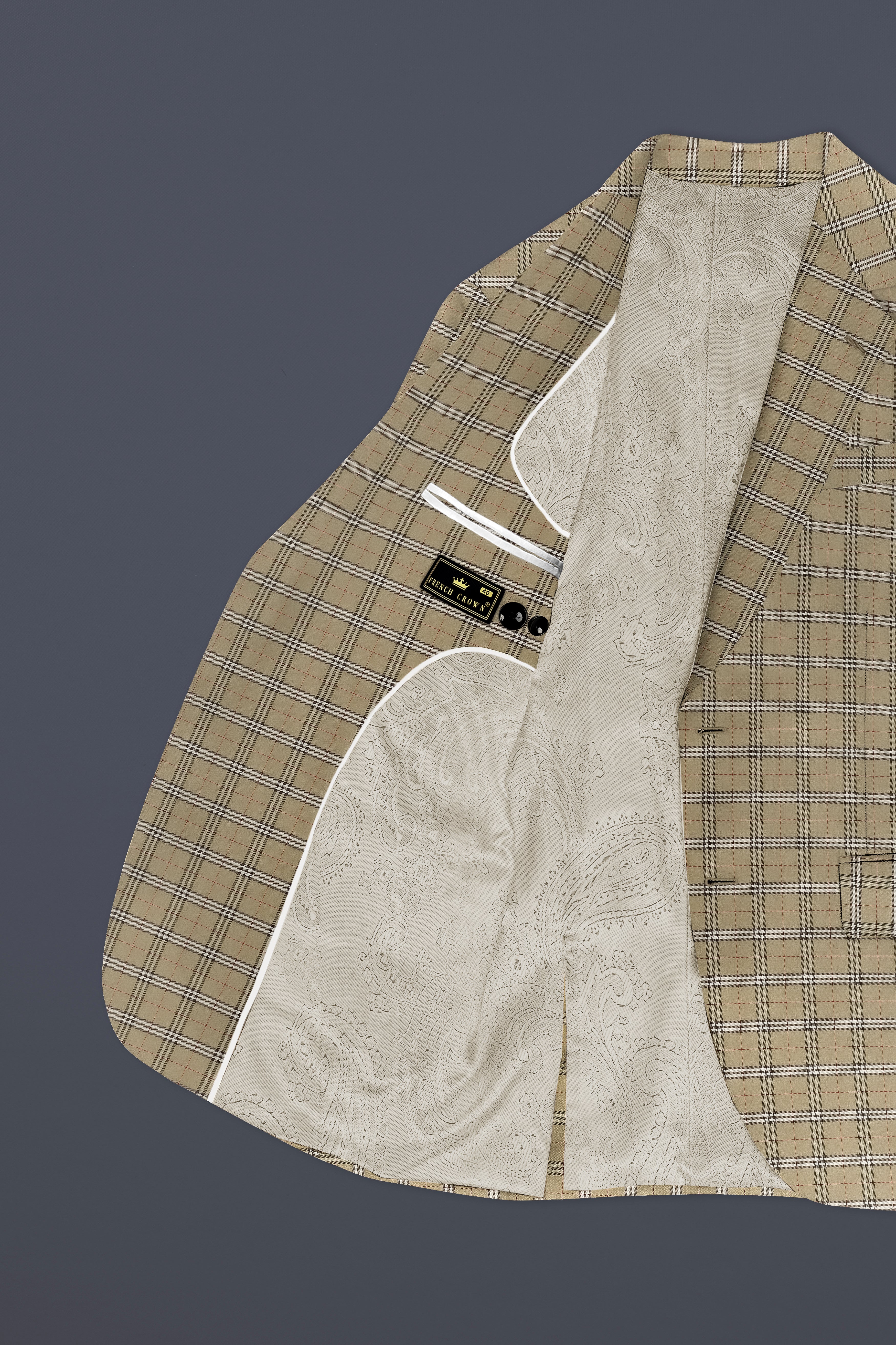 Sandrift Cream with White Plaid Wool Blend Suit