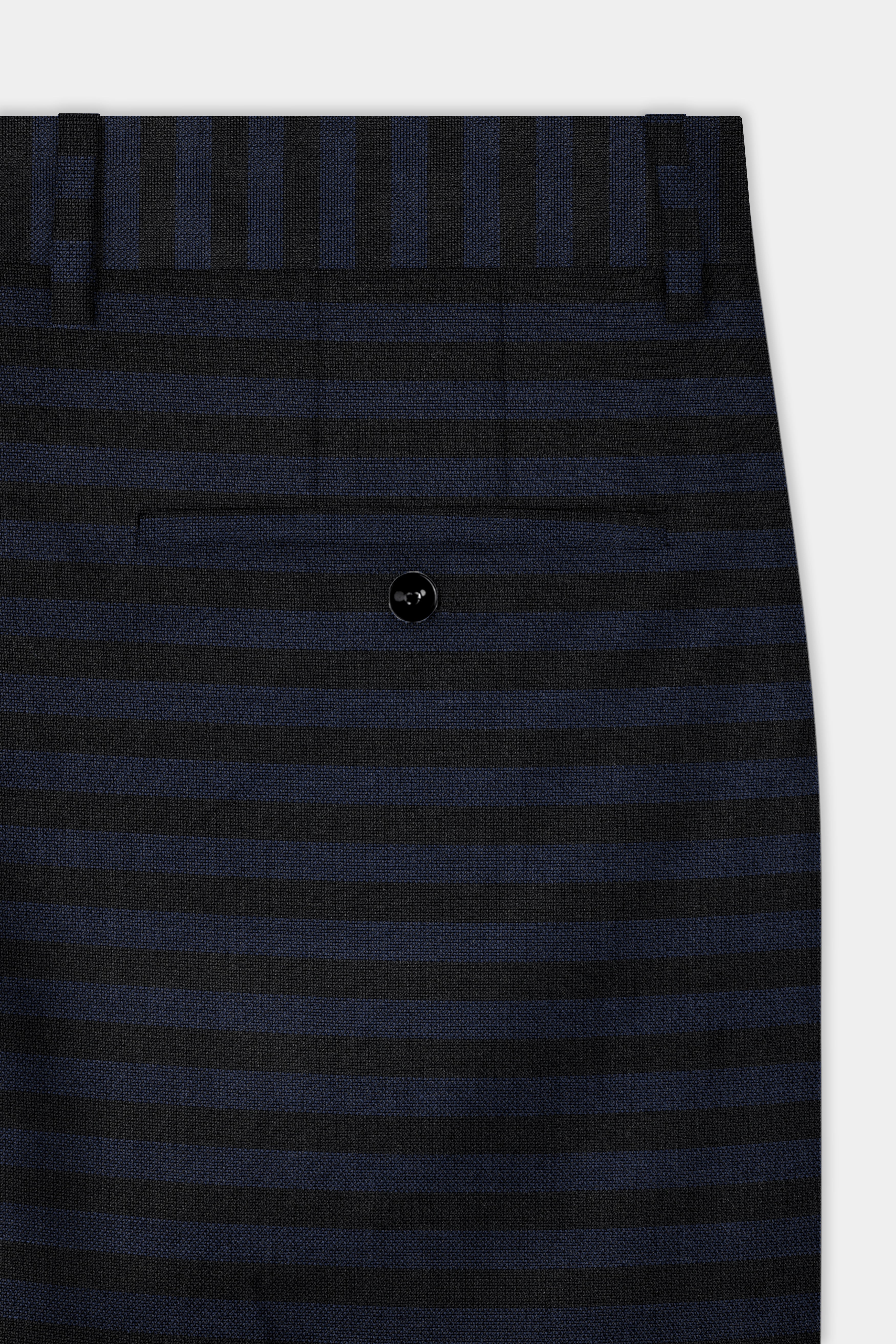 Mirage Blue and Black Horizontal Striped Wool Blend Suit