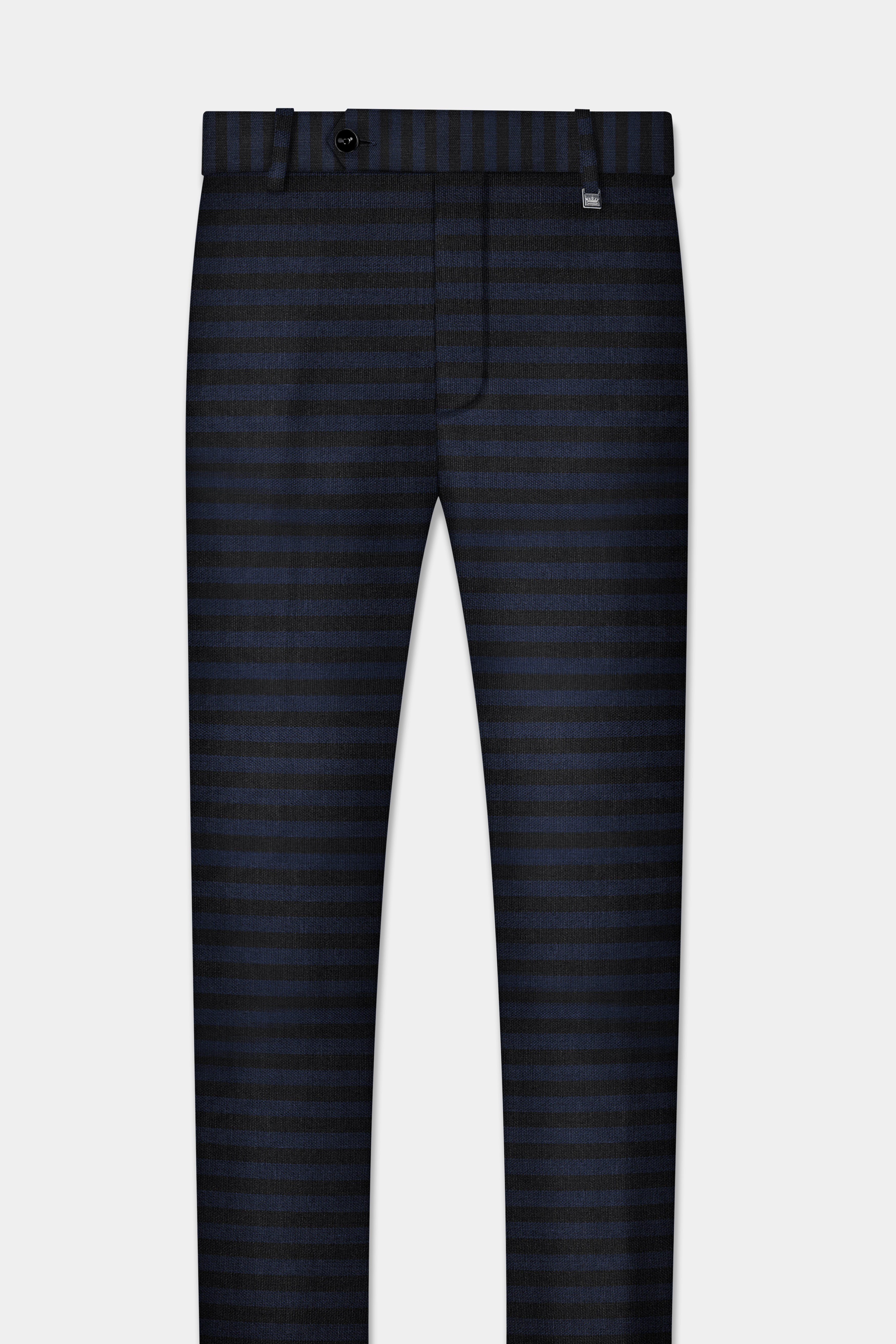 Mirage Blue and Black Horizontal Striped Wool Blend Suit