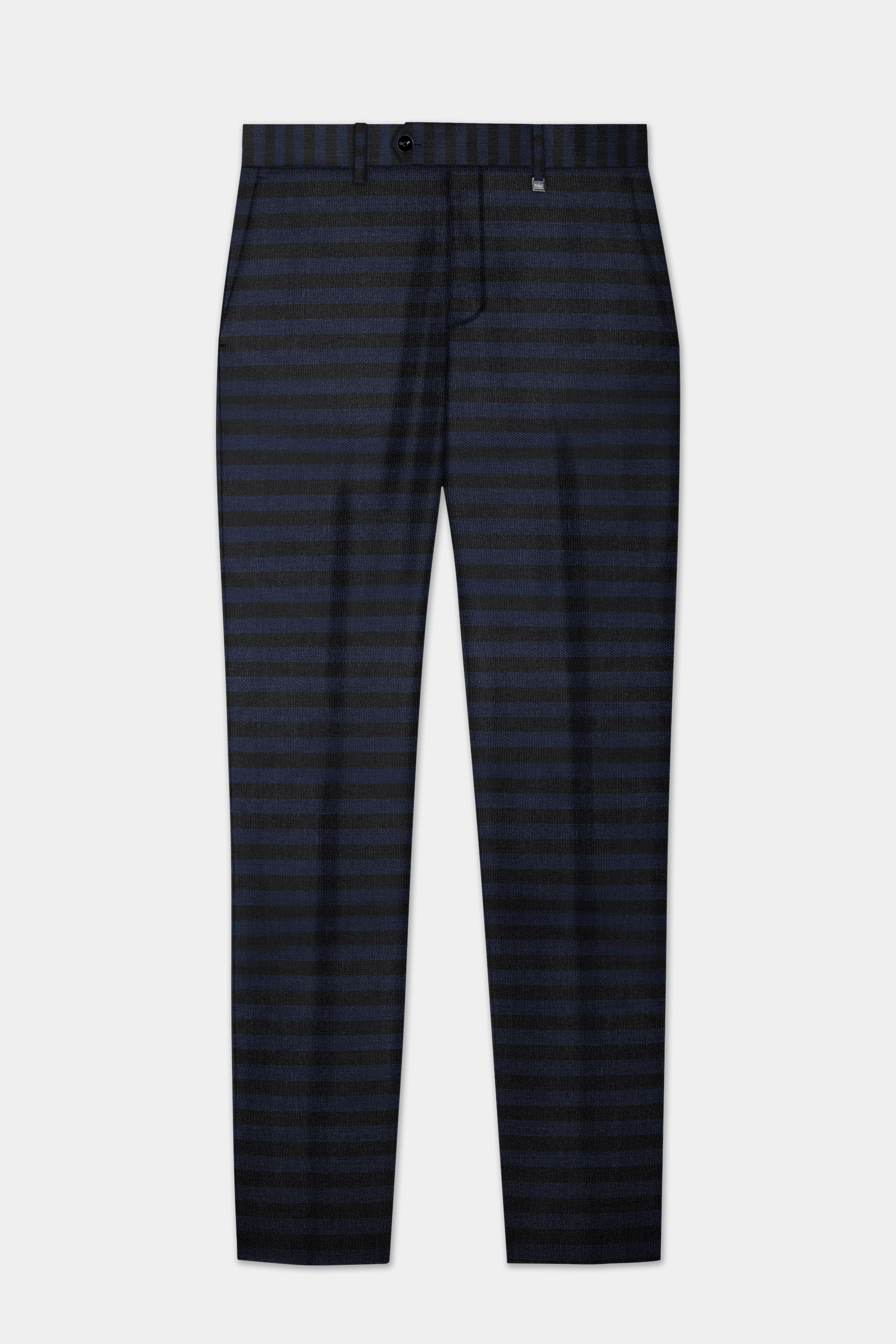 Mirage Blue and Black Horizontal Striped Wool Blend Suit