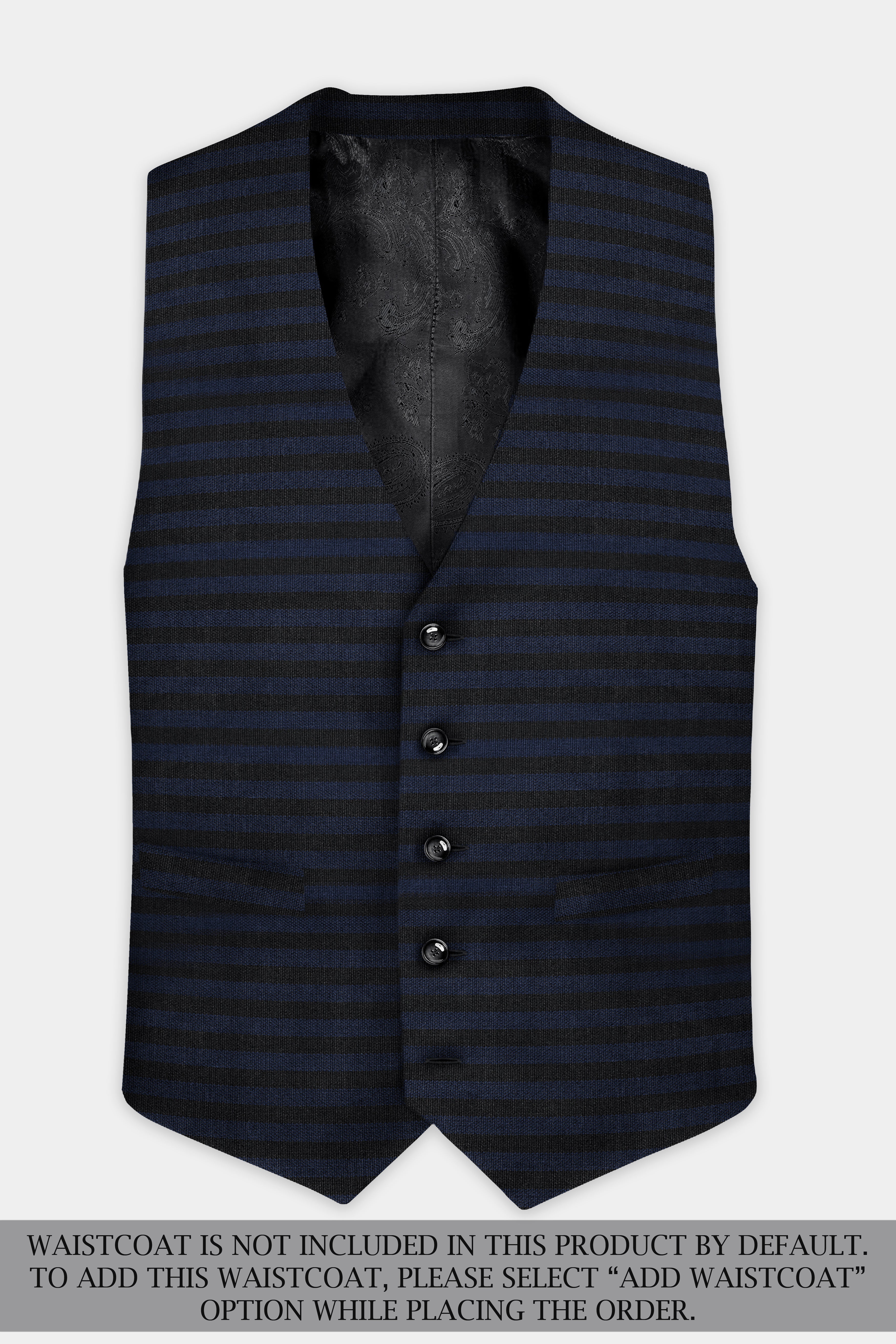 Mirage Blue and Black Horizontal Striped Wool Blend Suit