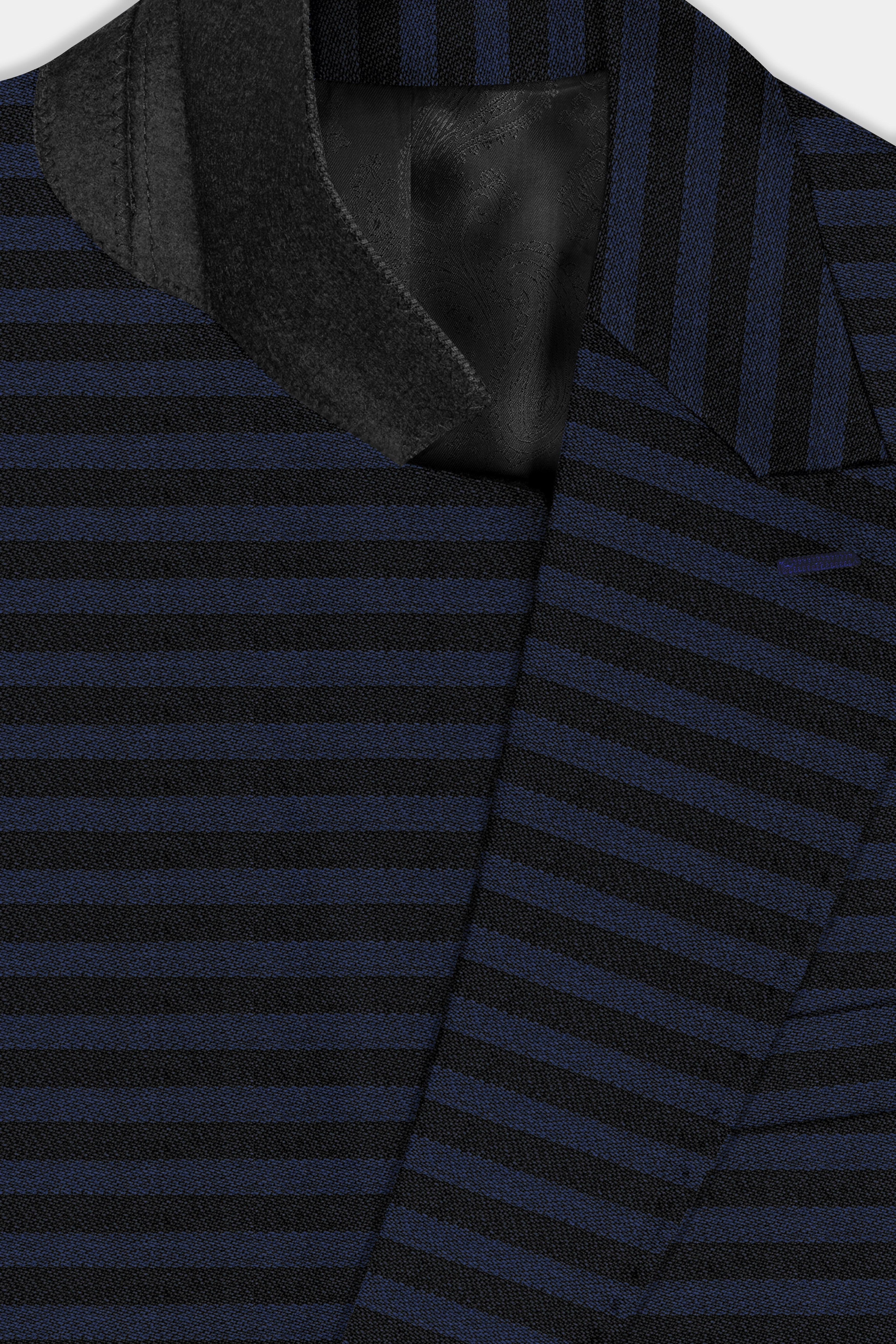 Mirage Blue and Black Horizontal Striped Wool Blend Suit