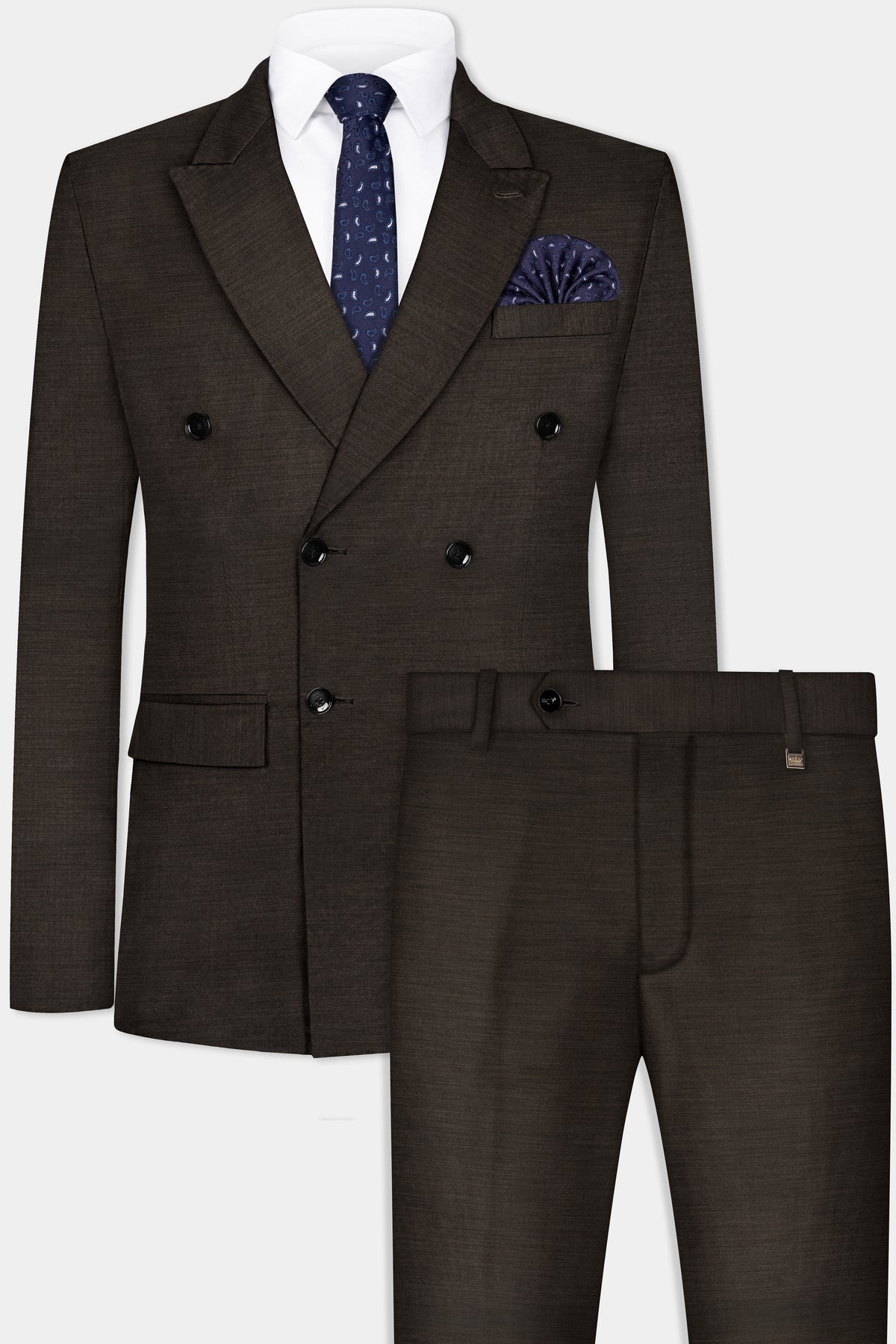 Eclipse Brown Textured Wool Blend Double Breasted Suit