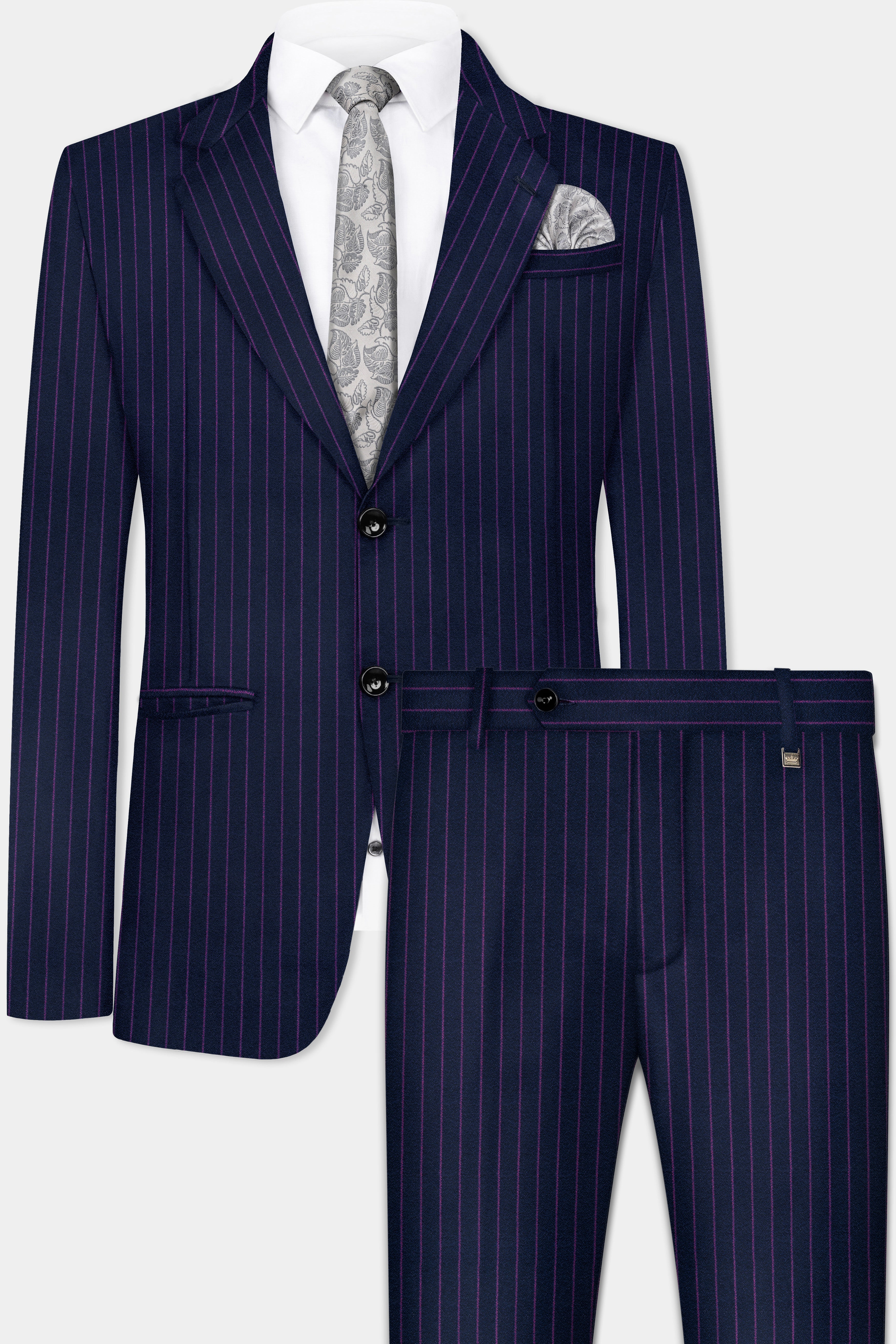 Steel Gray with Grape Purple Striped Wool Blend Suit