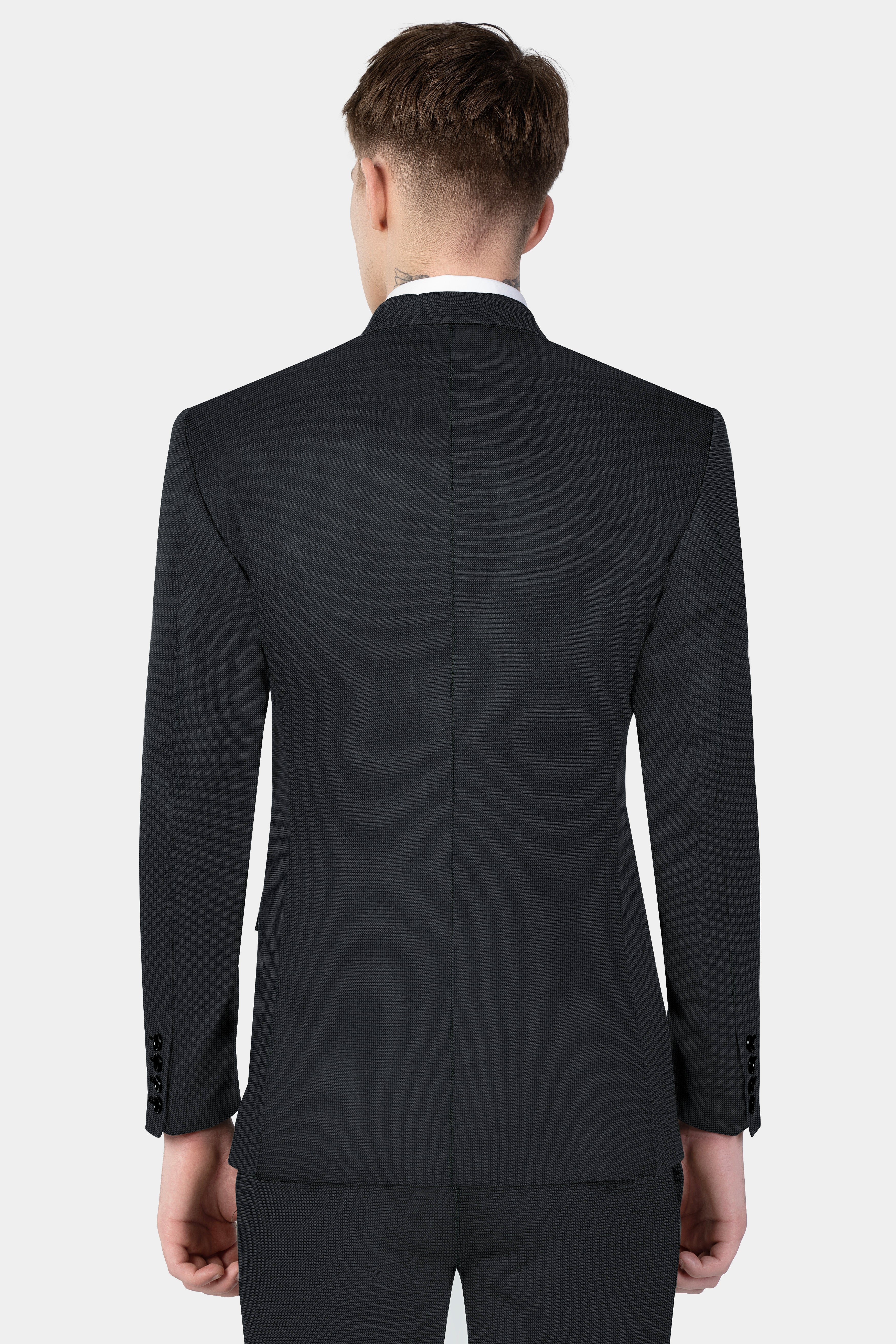 Jade Black Textured Wool Blend Suit