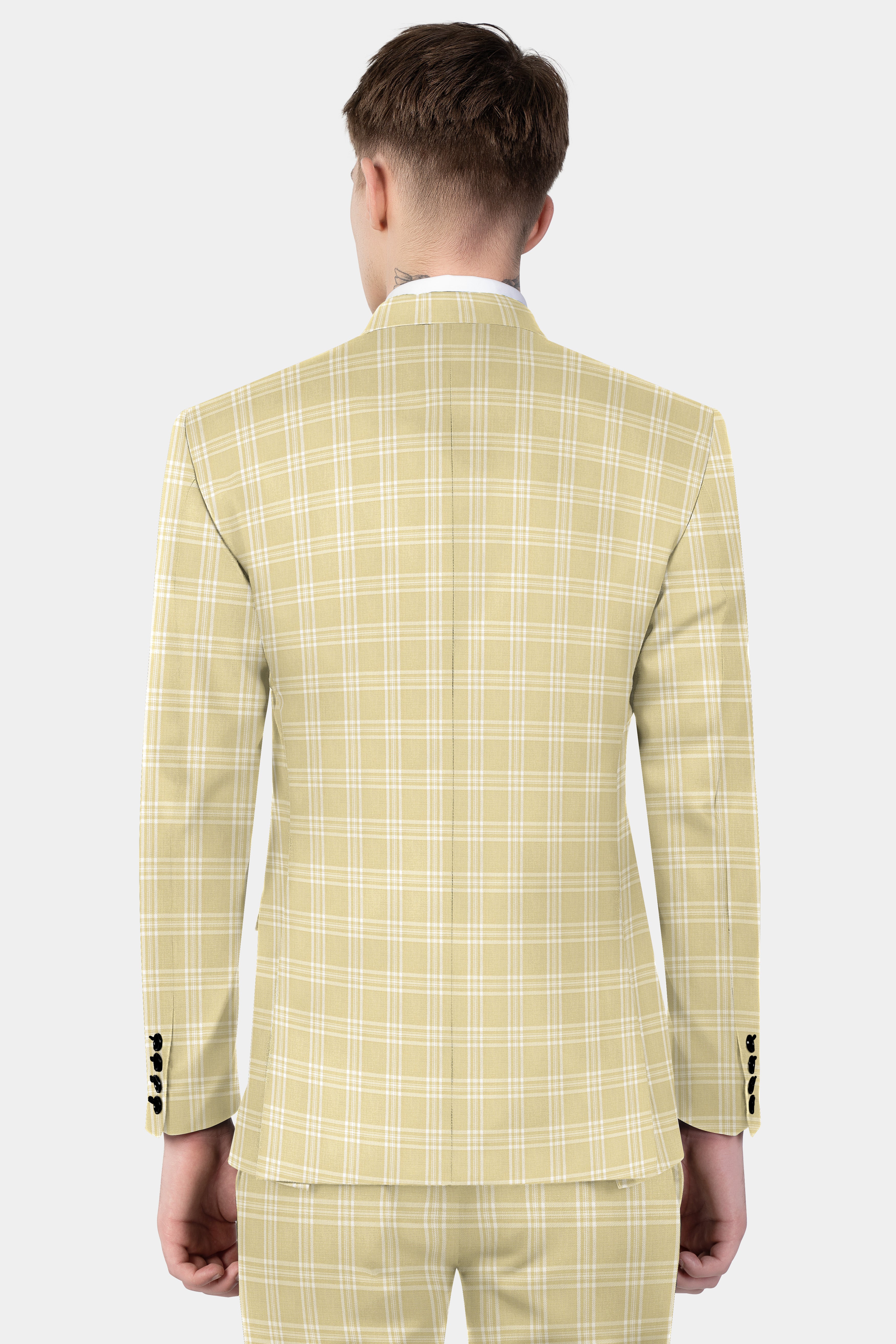 Desert Sand Cream Plaid Wool Blend Double Breasted Suit