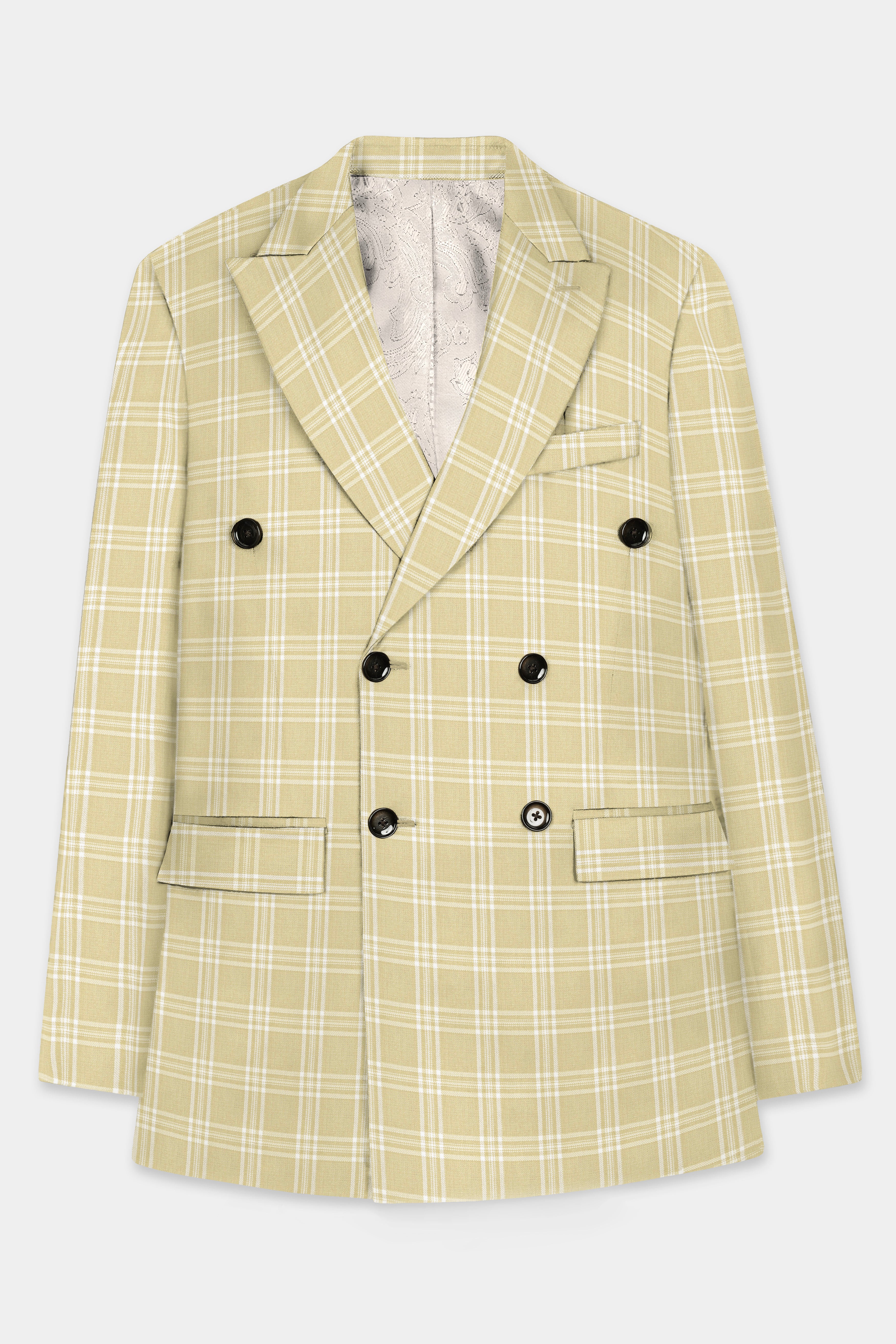 Desert Sand Cream Plaid Wool Blend Double Breasted Suit