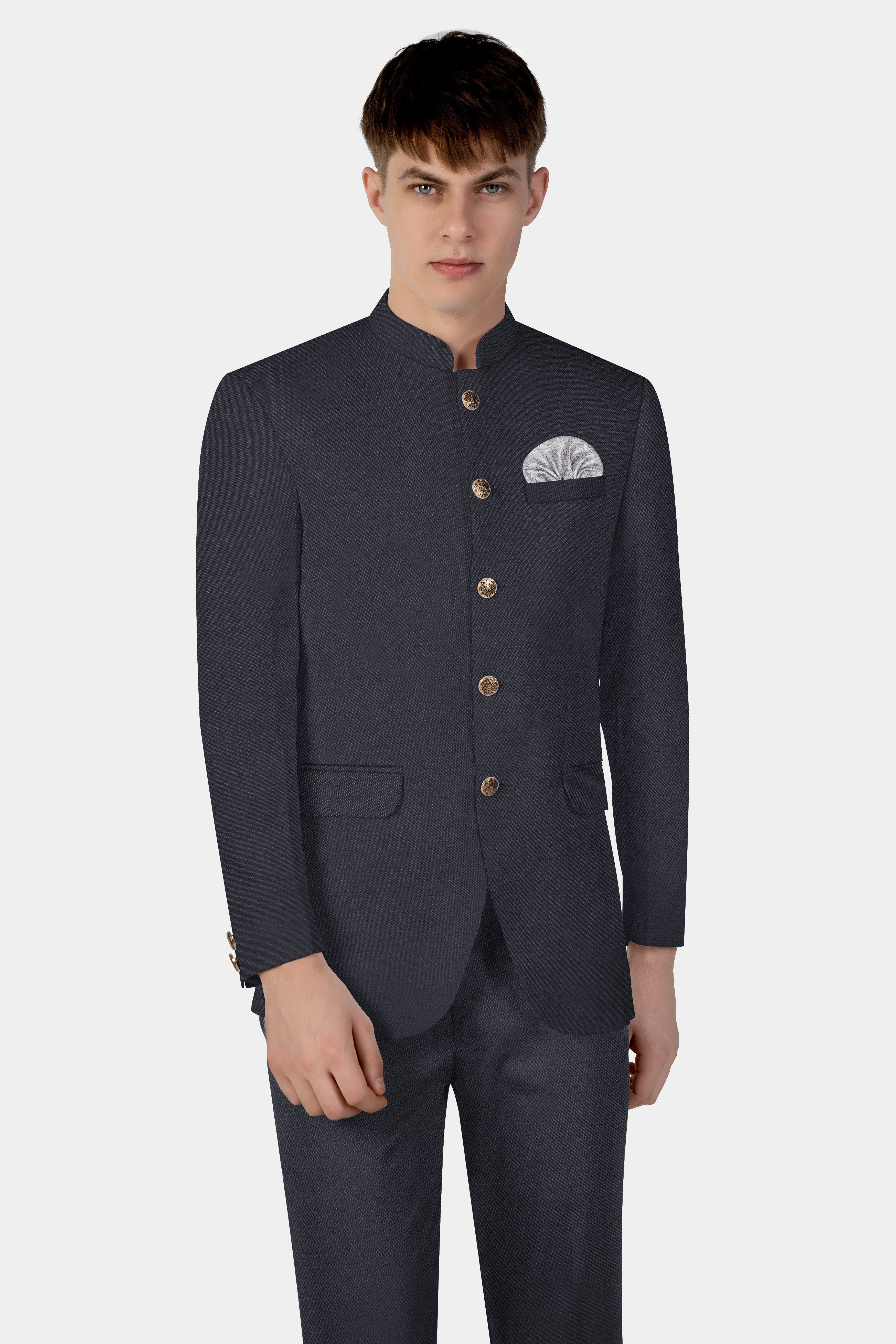 Piano Gray Wool Blend Bandhgala Suit