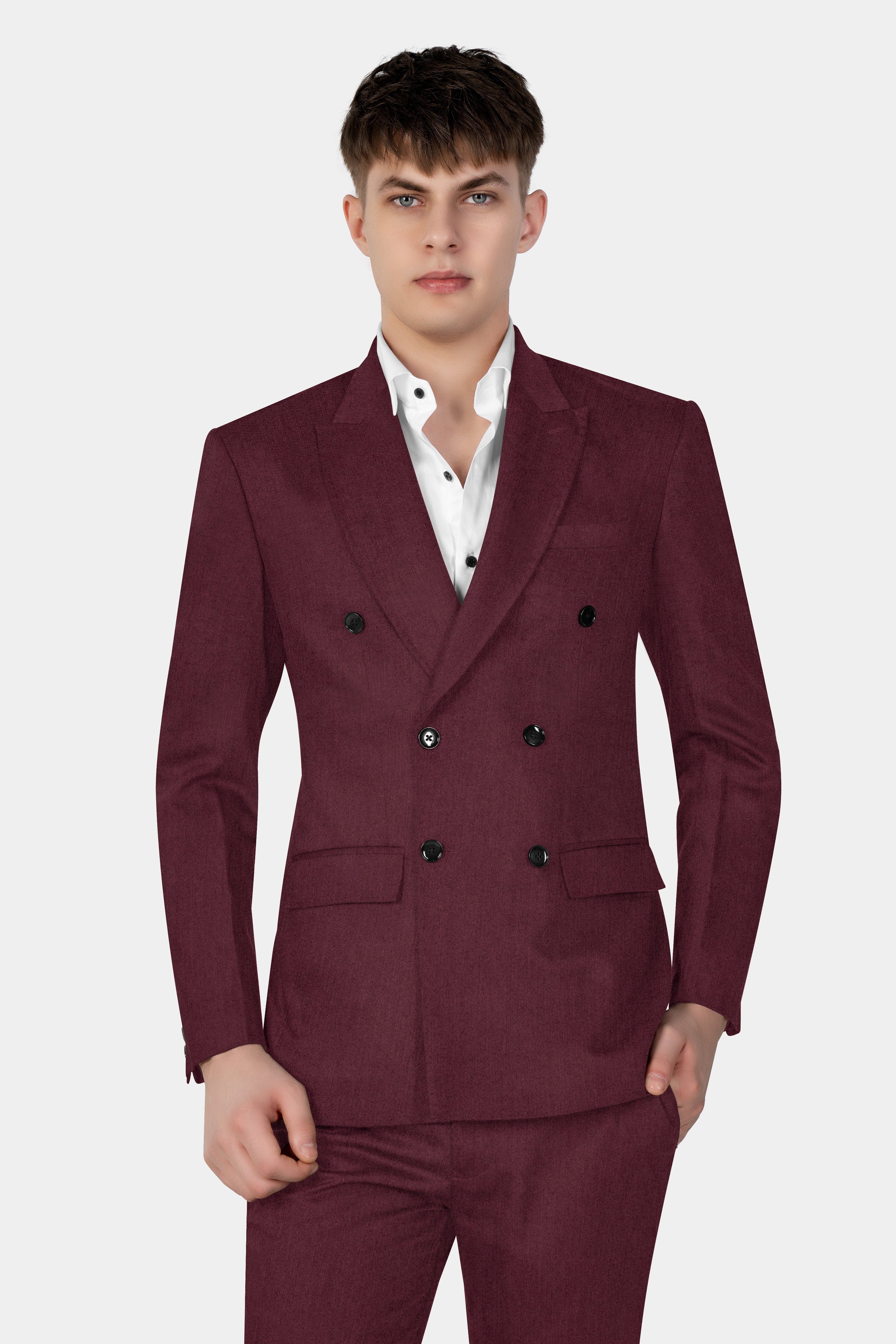 Tamarind Maroon Wool Blend Double Breasted Suit