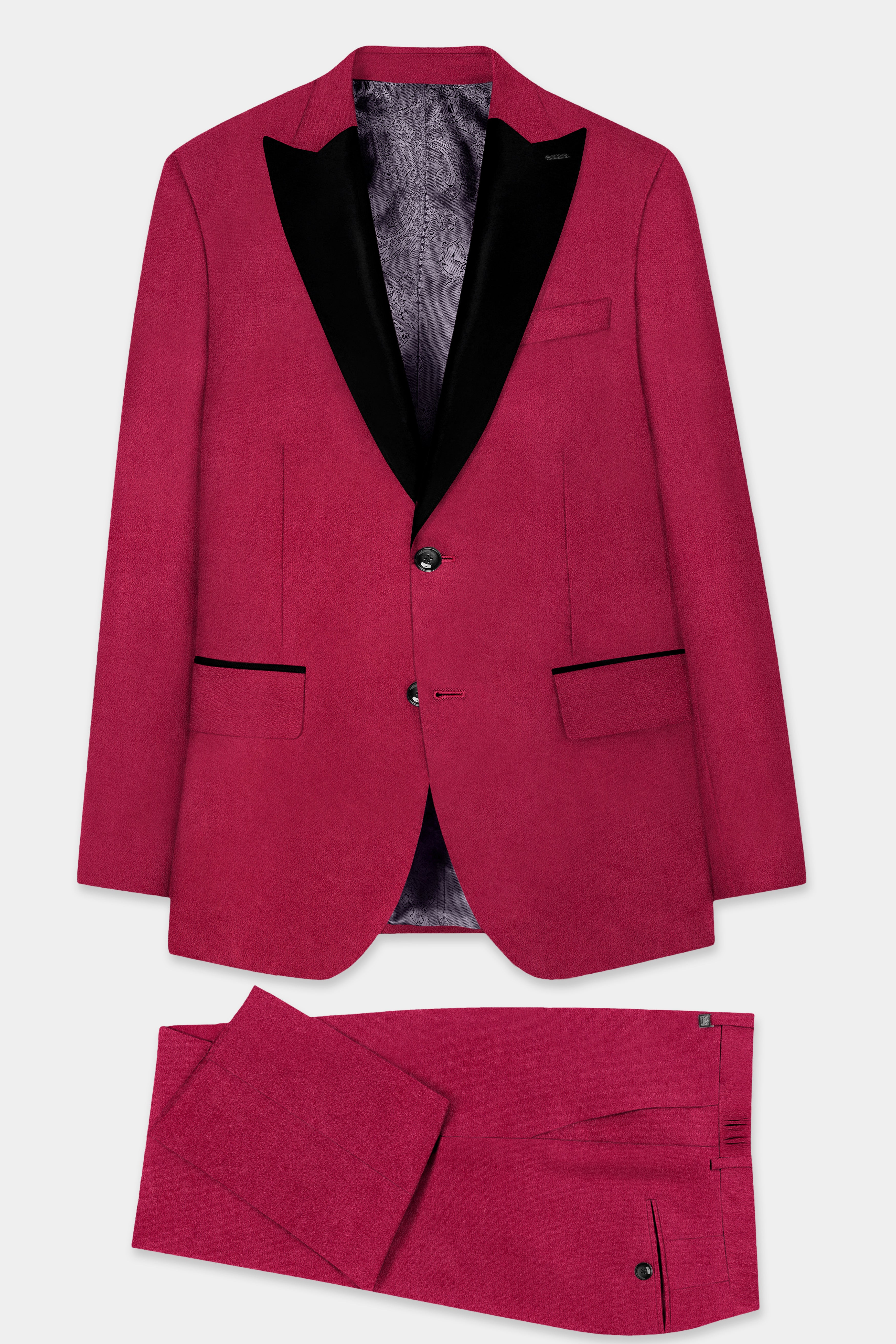 Claret Red Velvet Peak Collar Tuxedo Suit