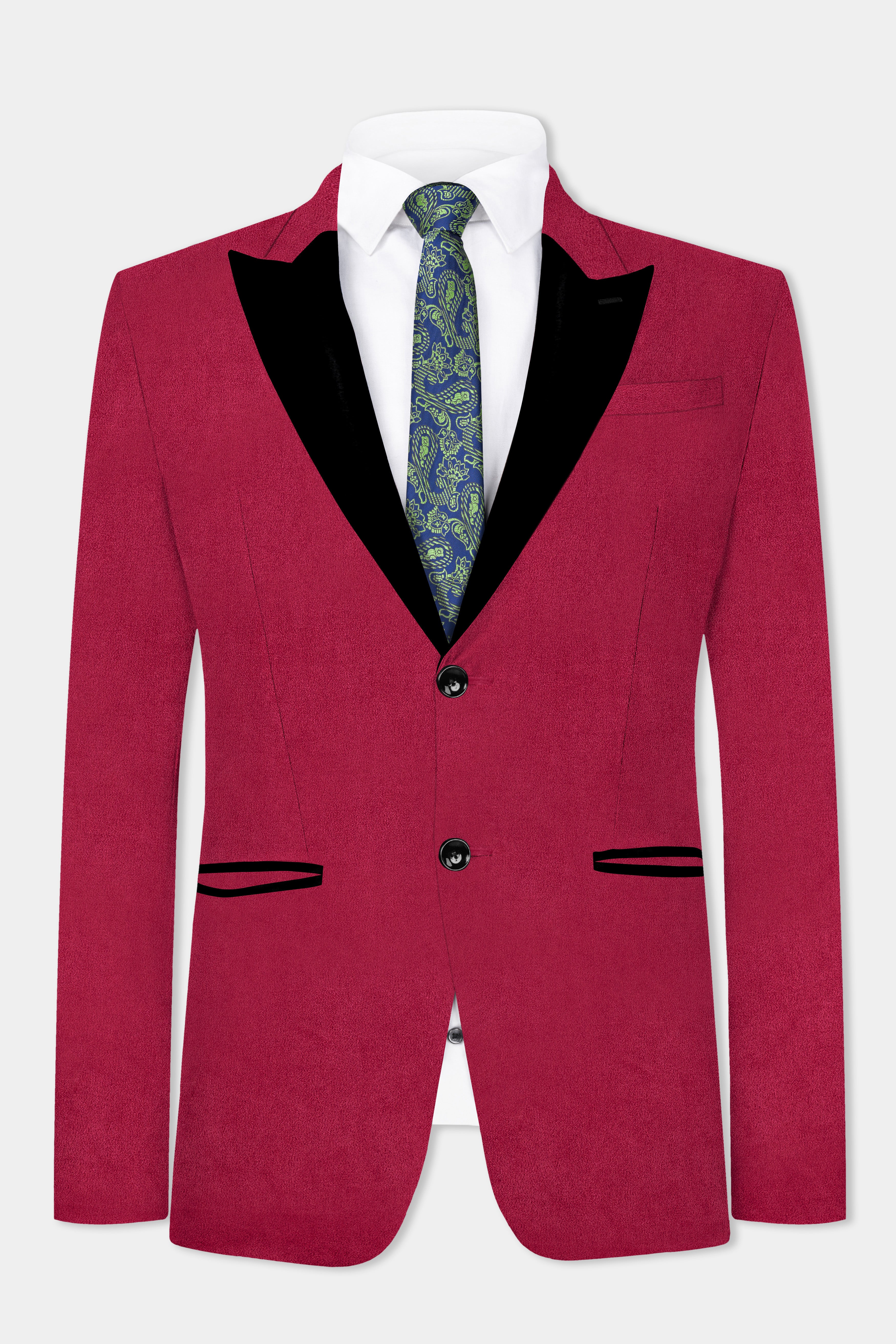 Claret Red Velvet Peak Collar Tuxedo Suit