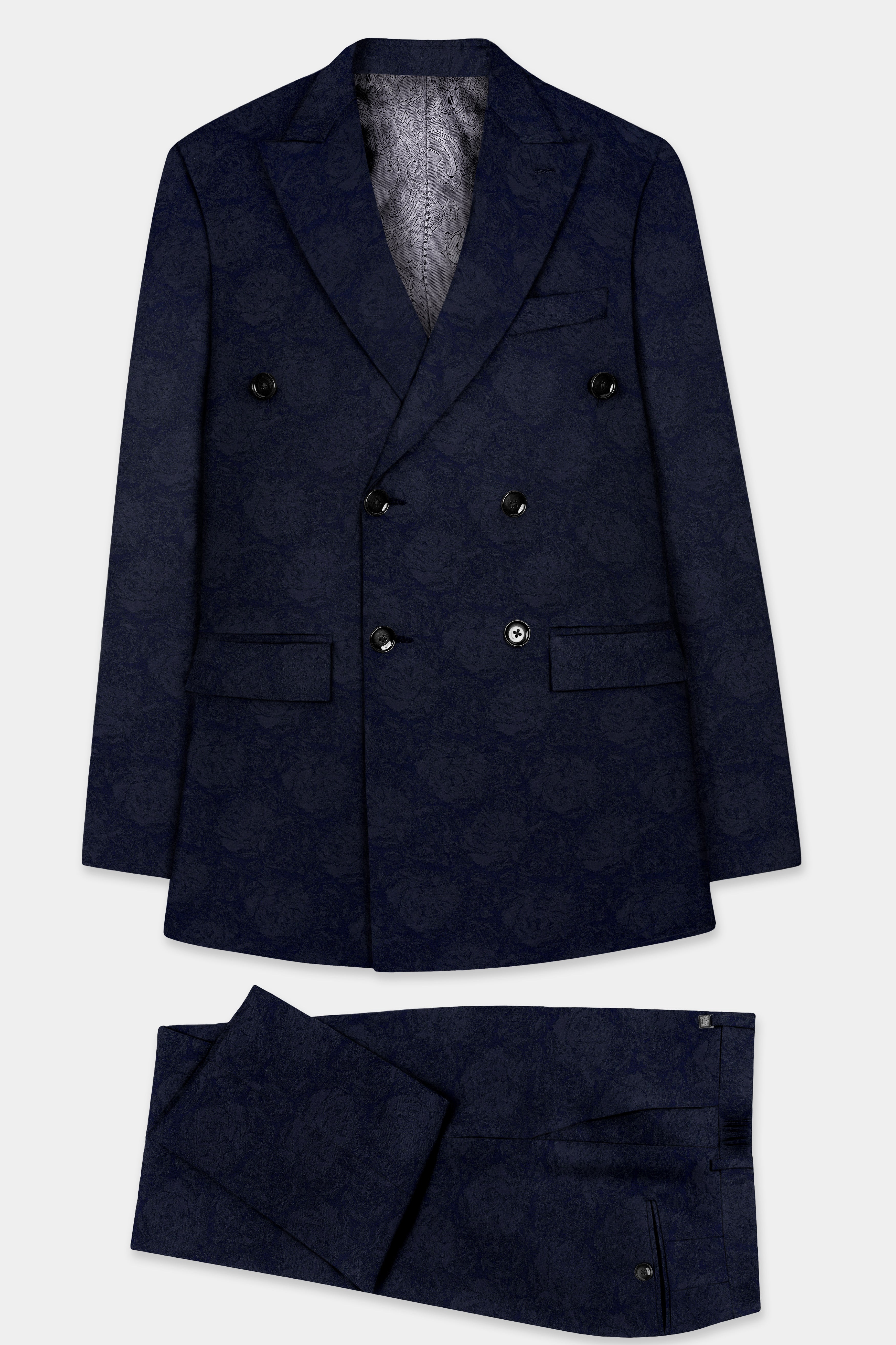 Firefly Blue Jacquard Textured Double Breasted Suit