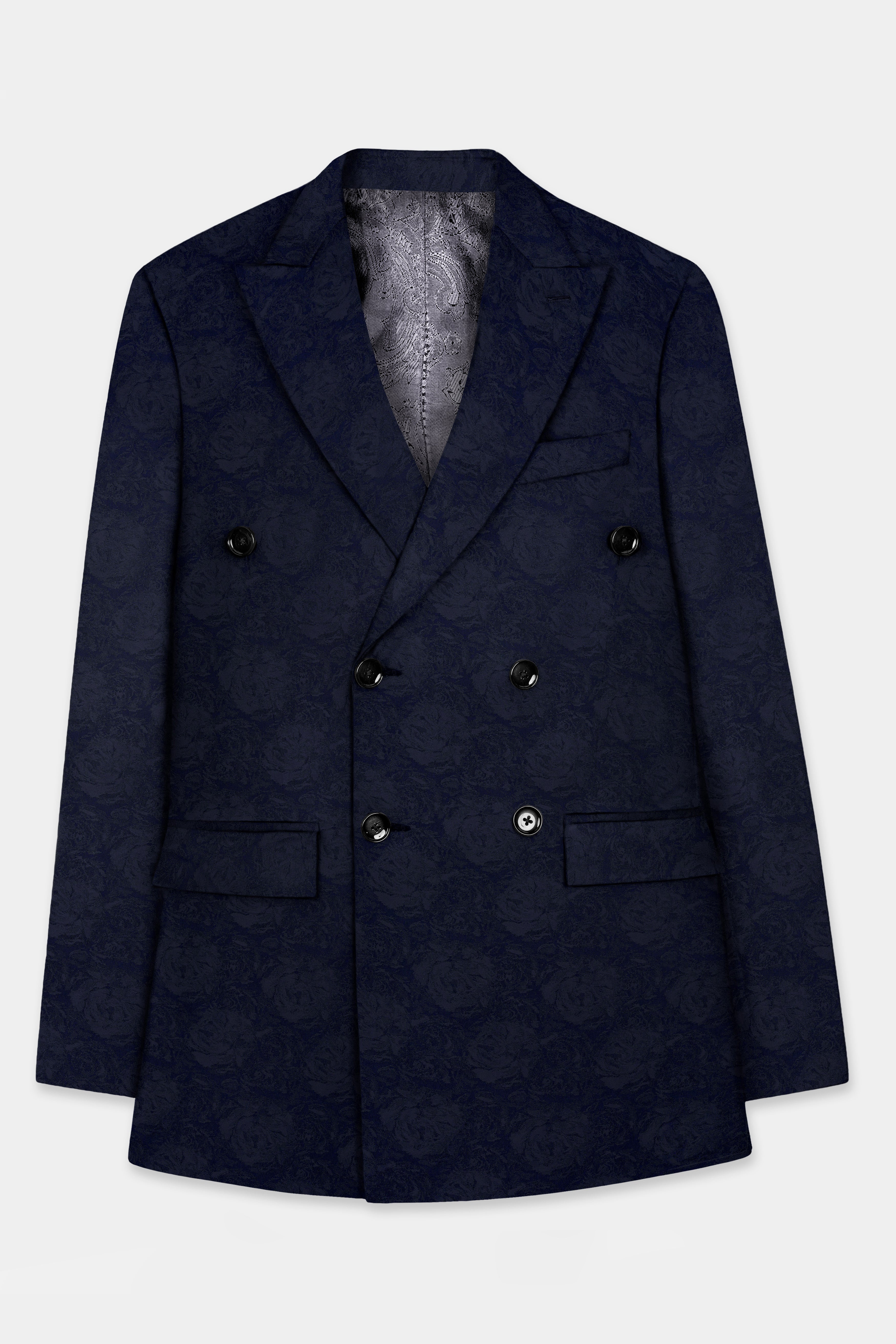 Firefly Blue Jacquard Textured Double Breasted Suit