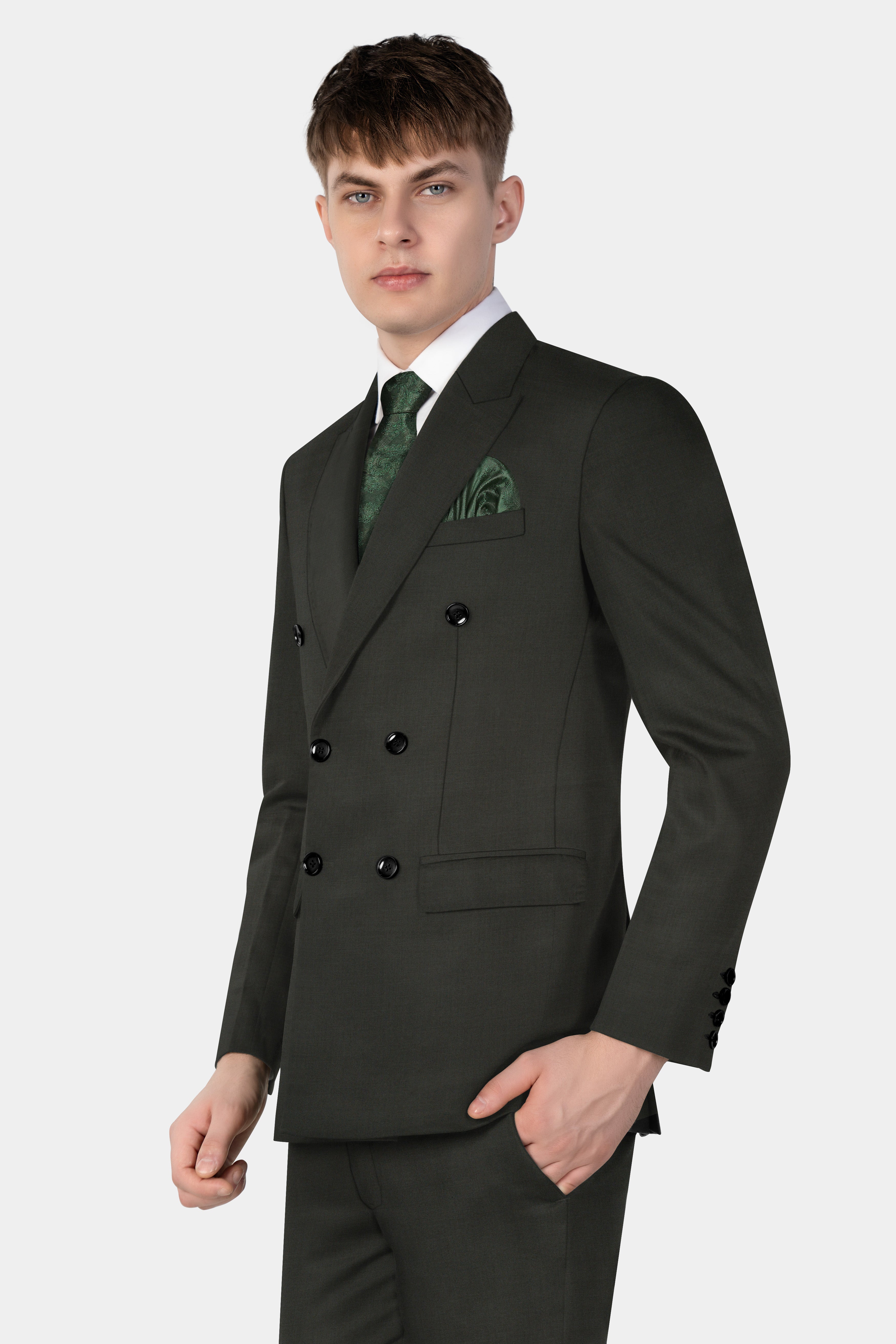 Rangoon Green Wool Blend Double Breasted Suit