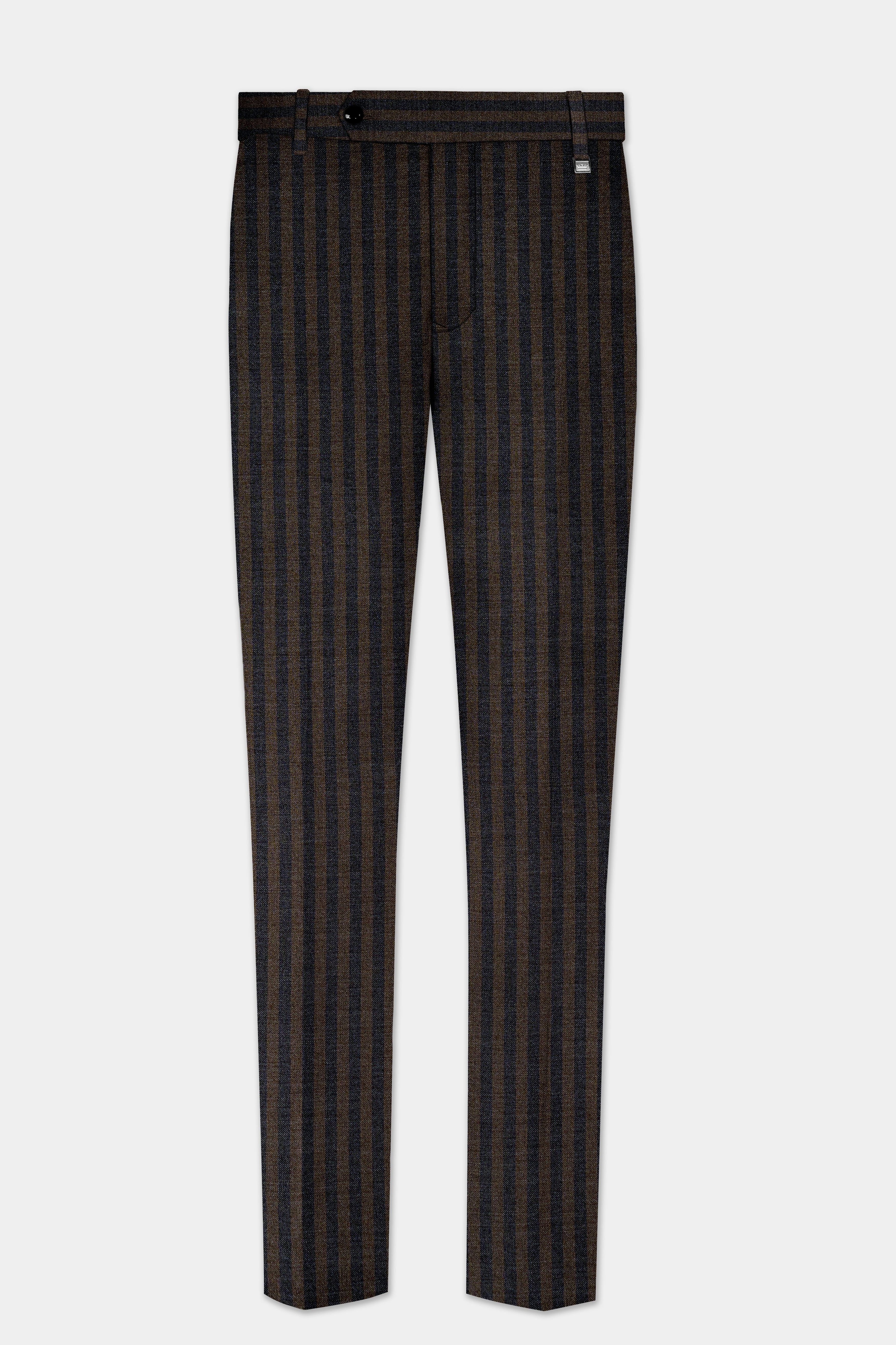 Taupe Brown With Jade Black Striped Wool Blend Suit