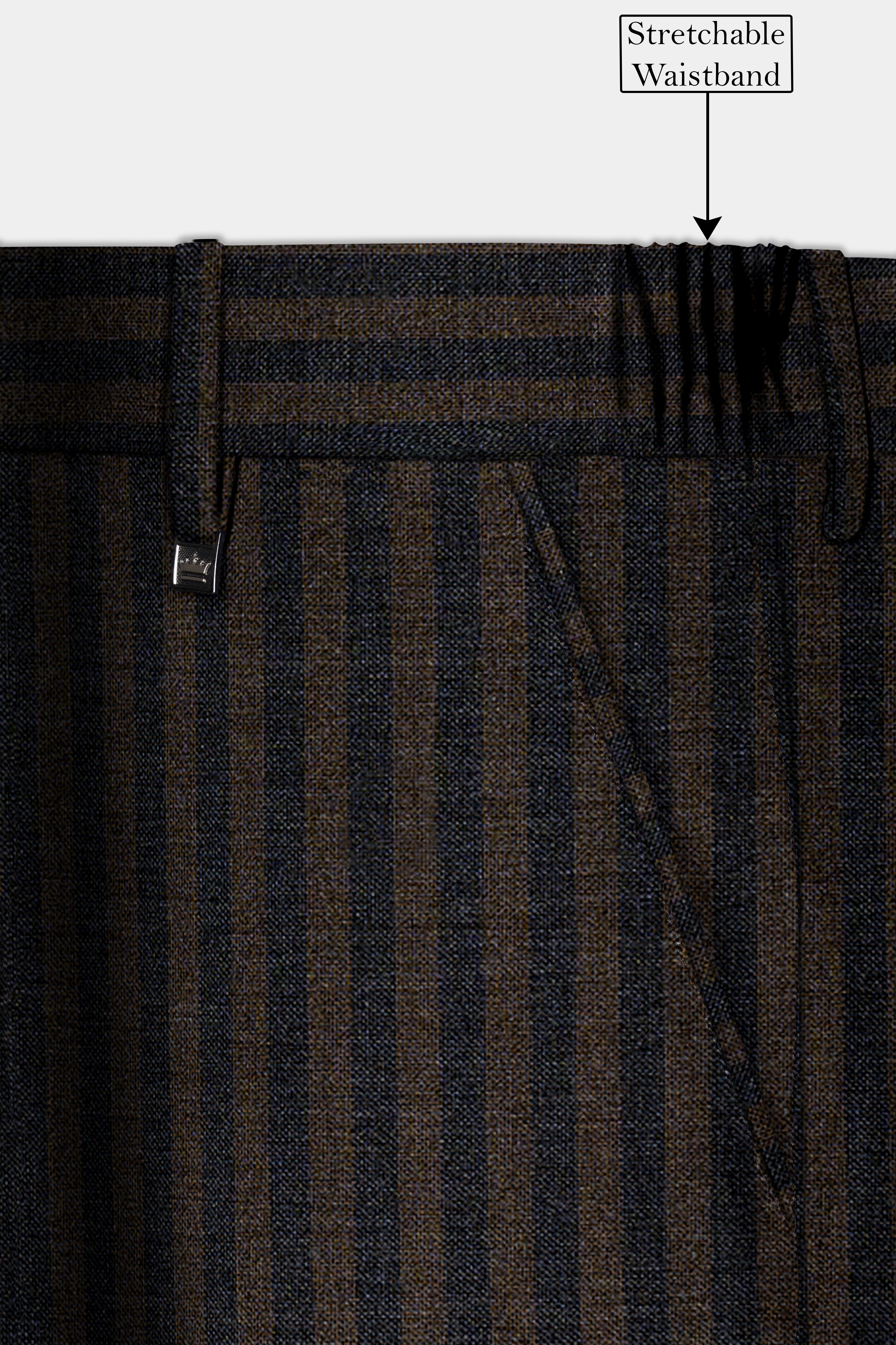 Taupe Brown With Jade Black Striped Wool Blend Suit