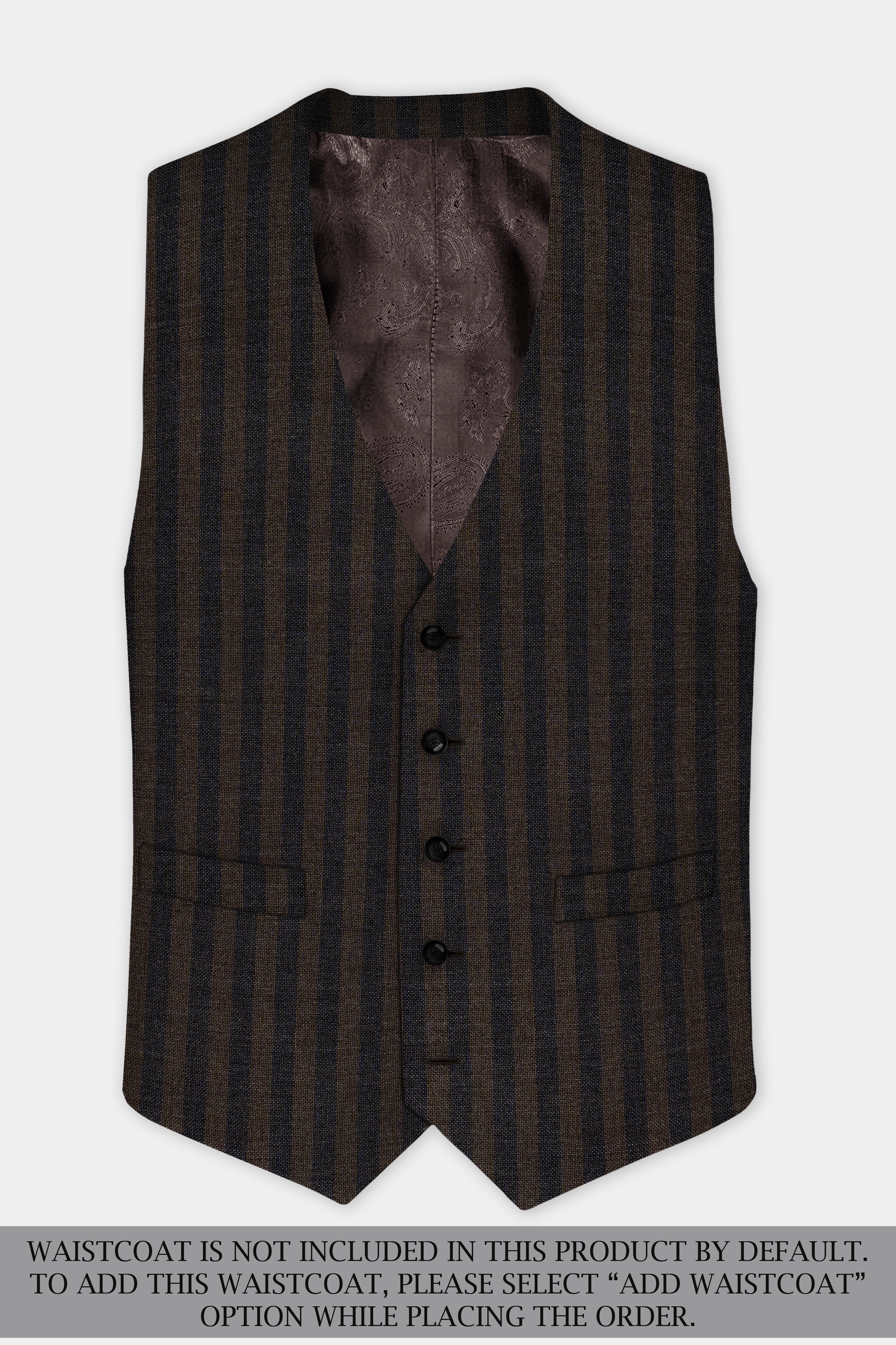 Taupe Brown With Jade Black Striped Wool Blend Suit