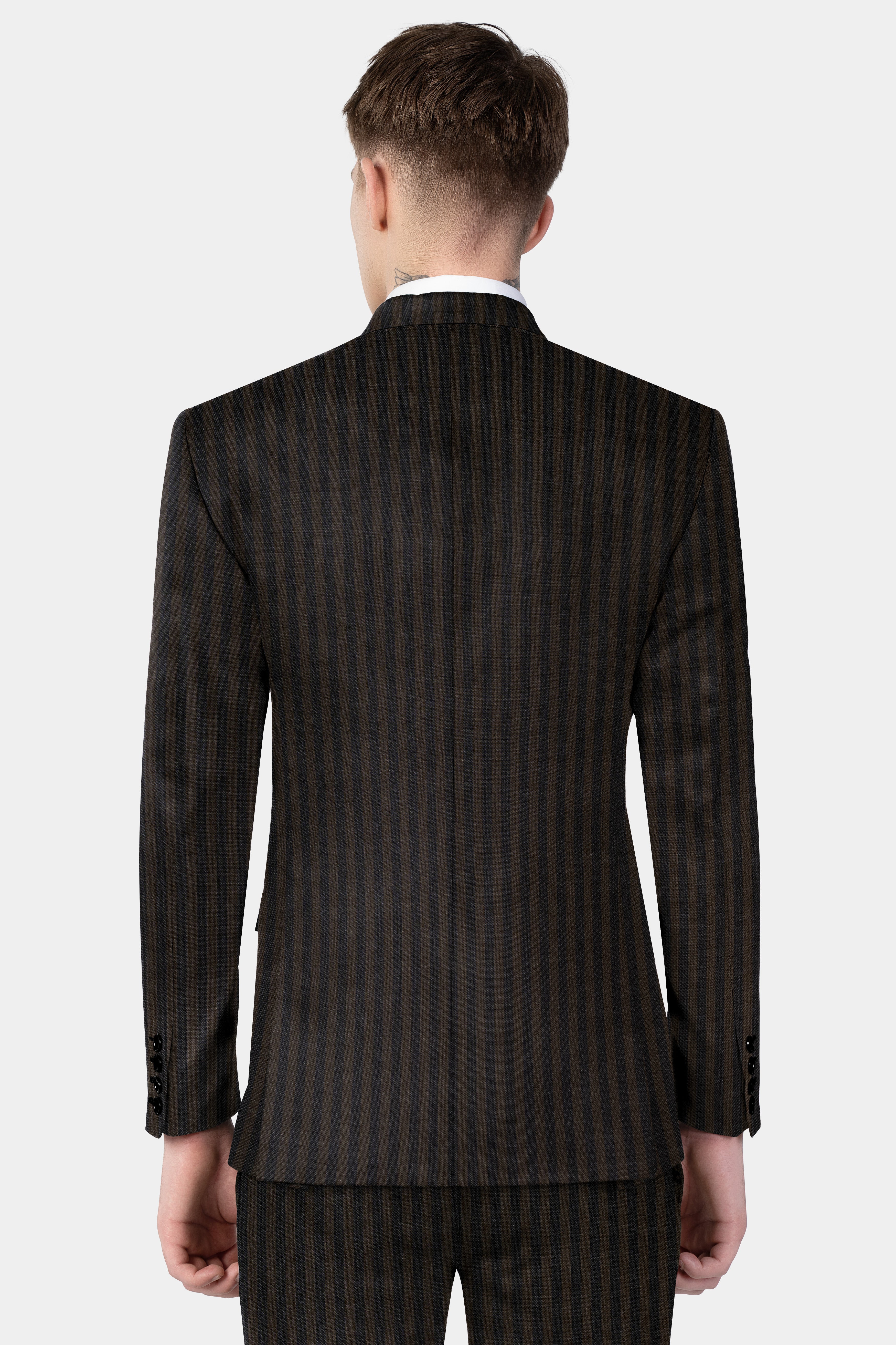 Taupe Brown With Jade Black Striped Wool Blend Suit