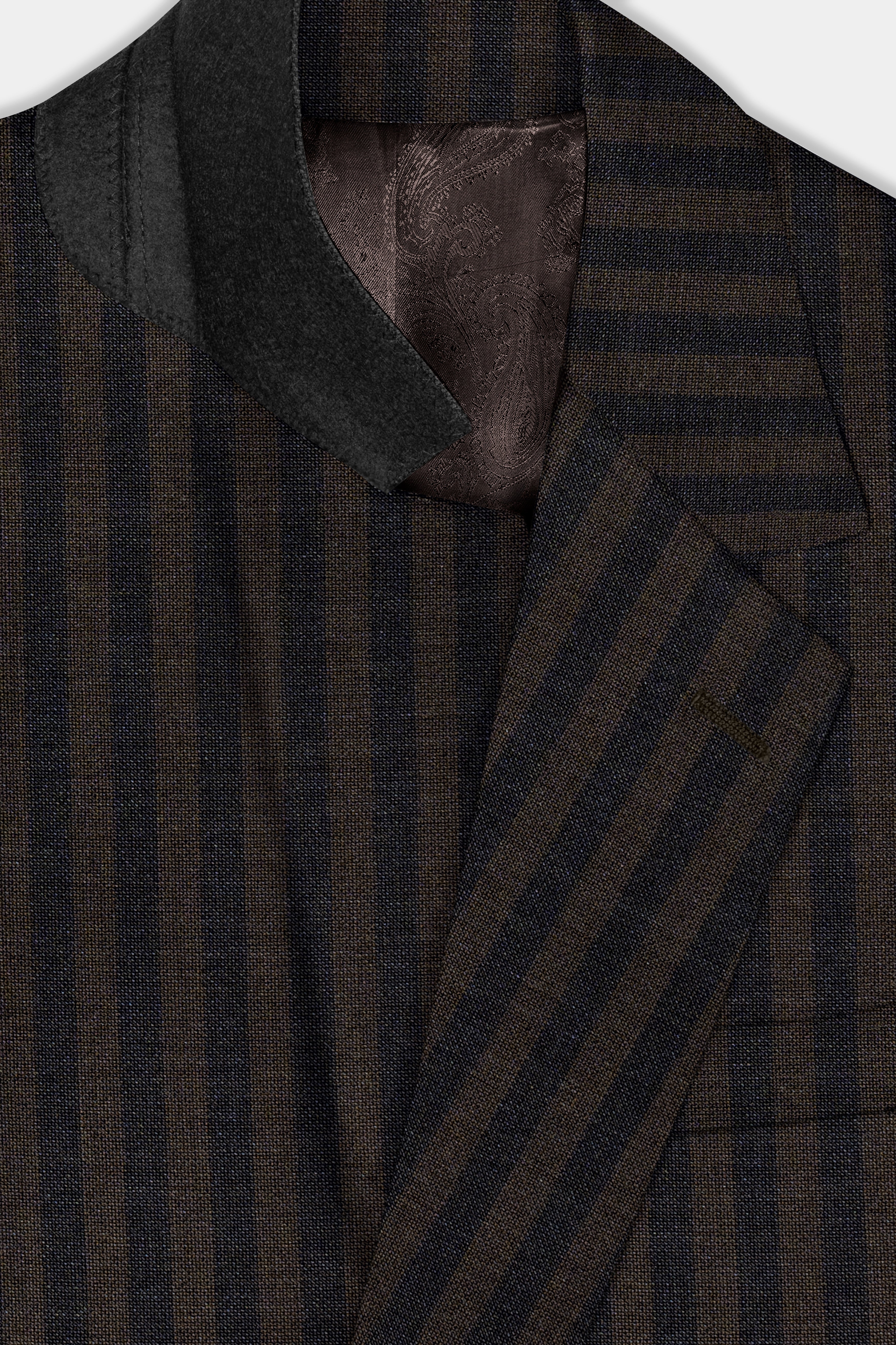 Taupe Brown With Jade Black Striped Wool Blend Suit