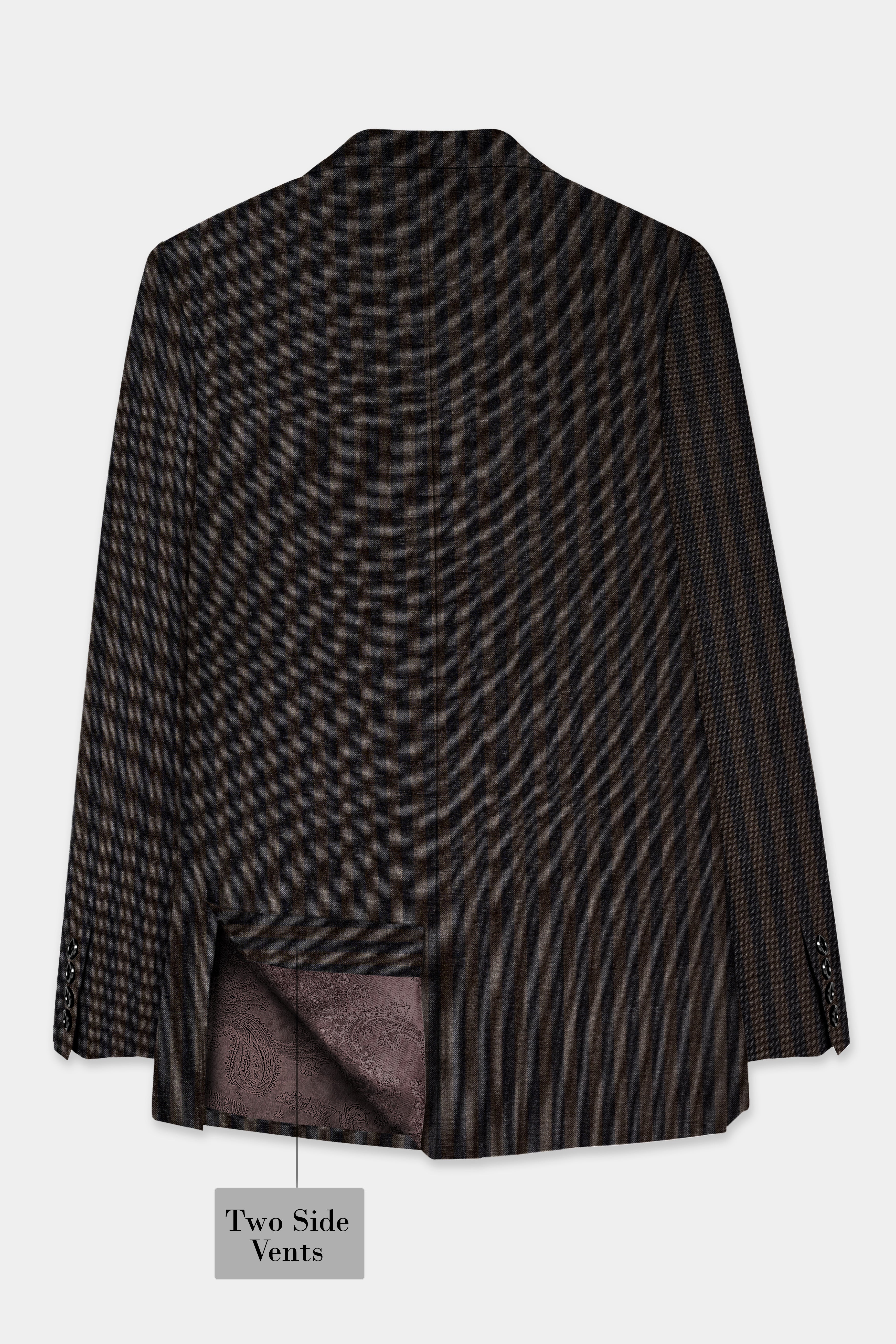 Taupe Brown With Jade Black Striped Wool Blend Suit