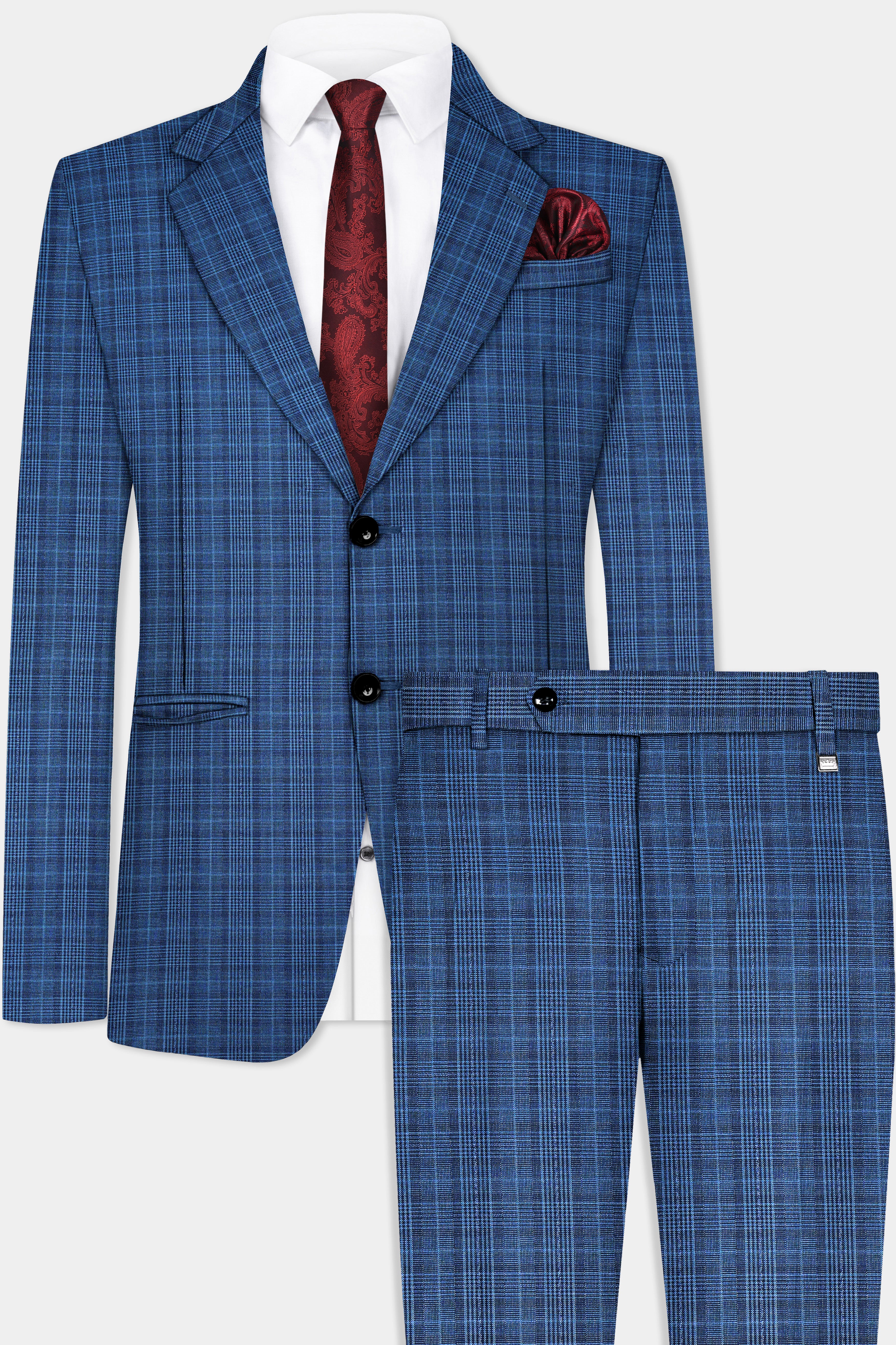 Mid Blue Plaid Suit