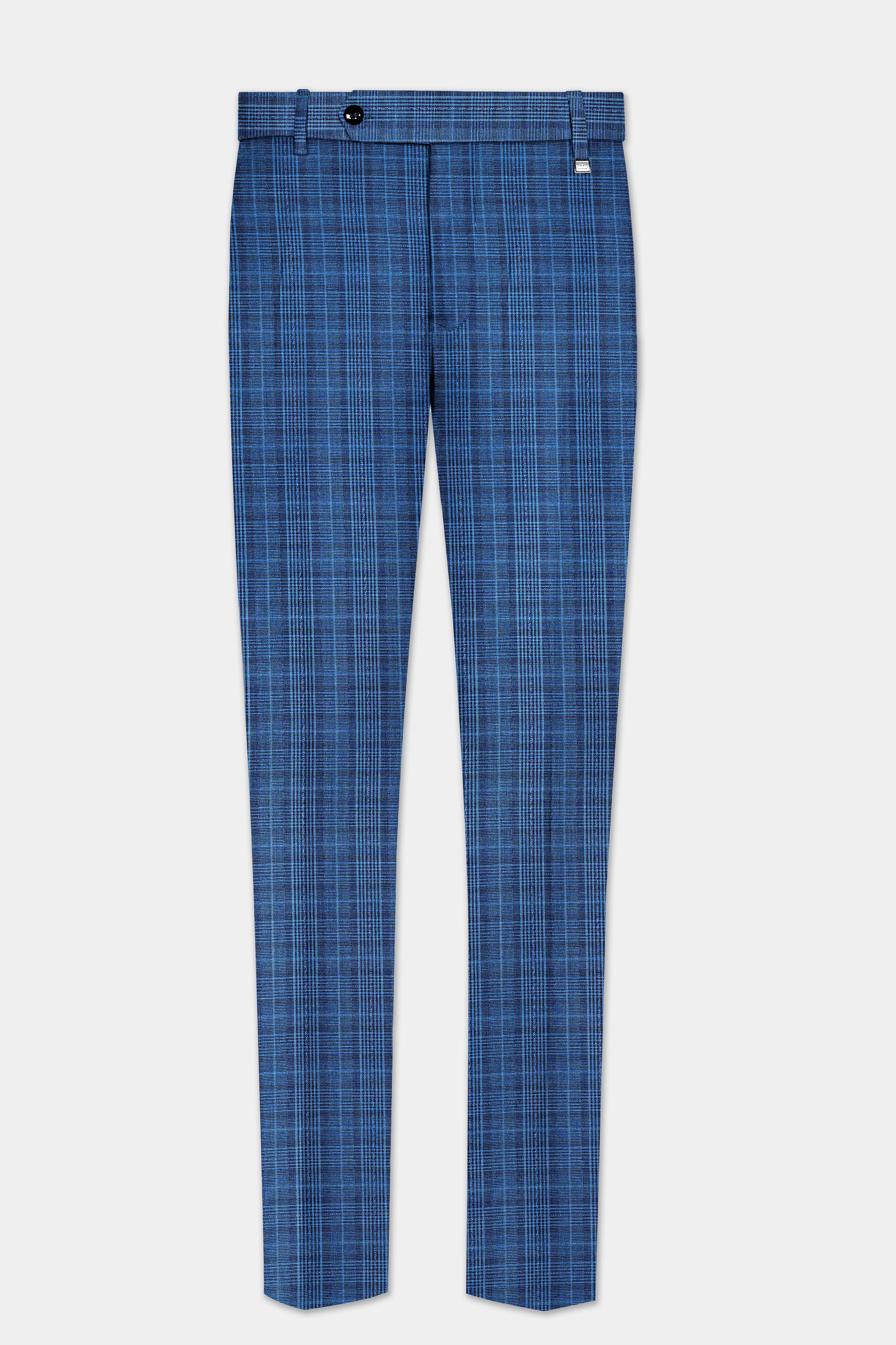 Mid Blue Plaid Double Breasted Suit