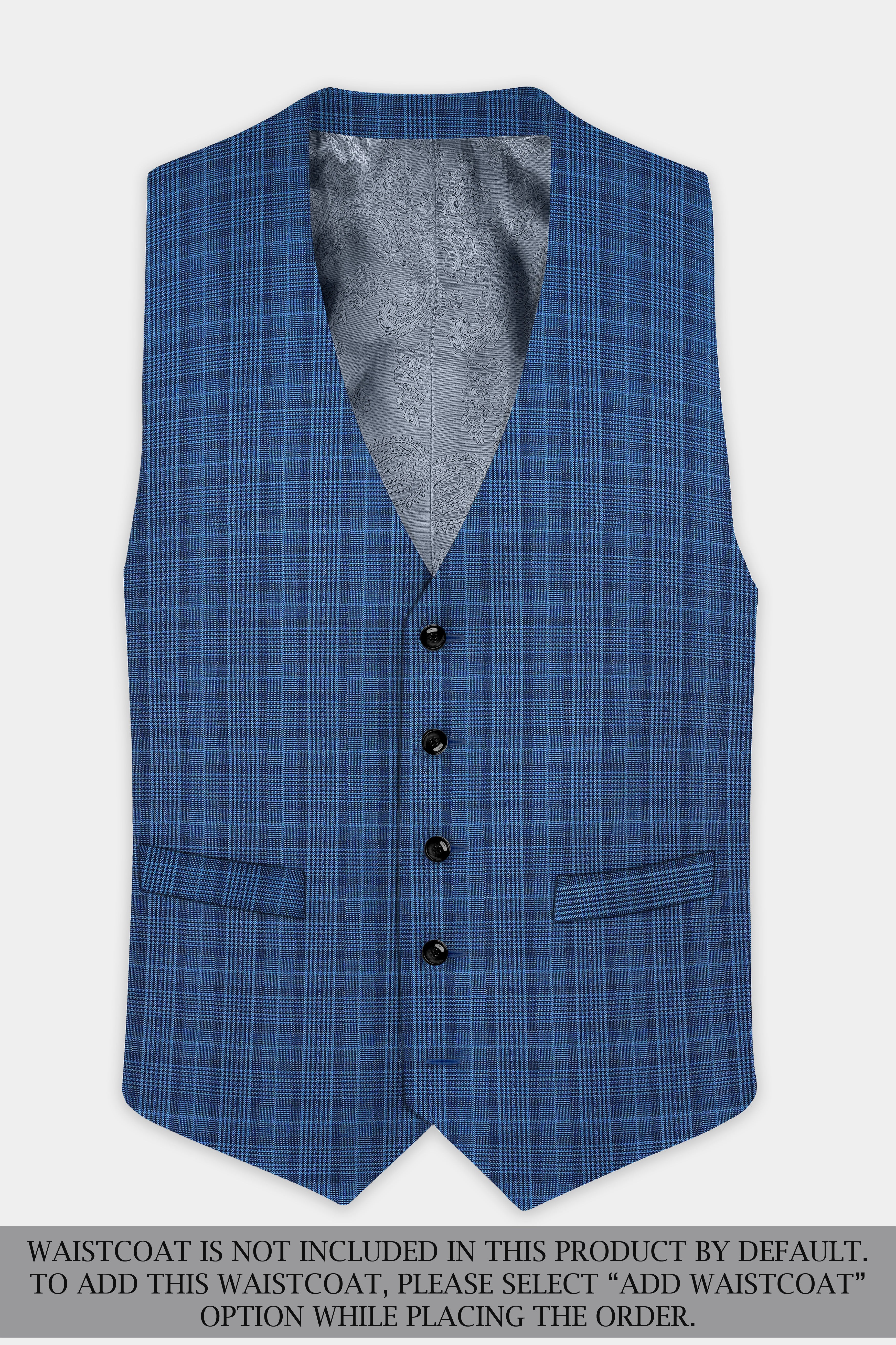 Mid Blue Plaid Double Breasted Suit