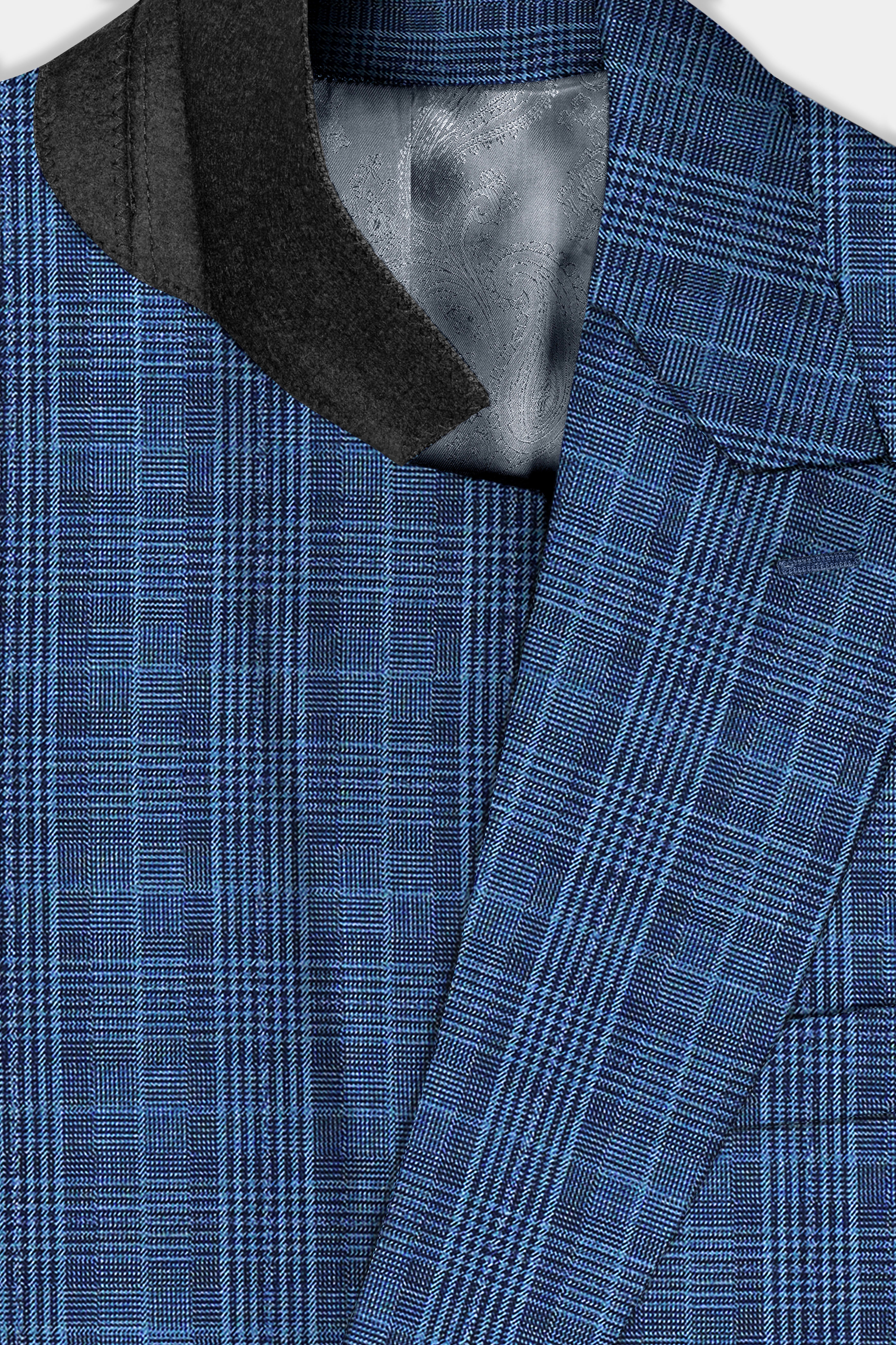 Mid Blue Plaid Double Breasted Suit