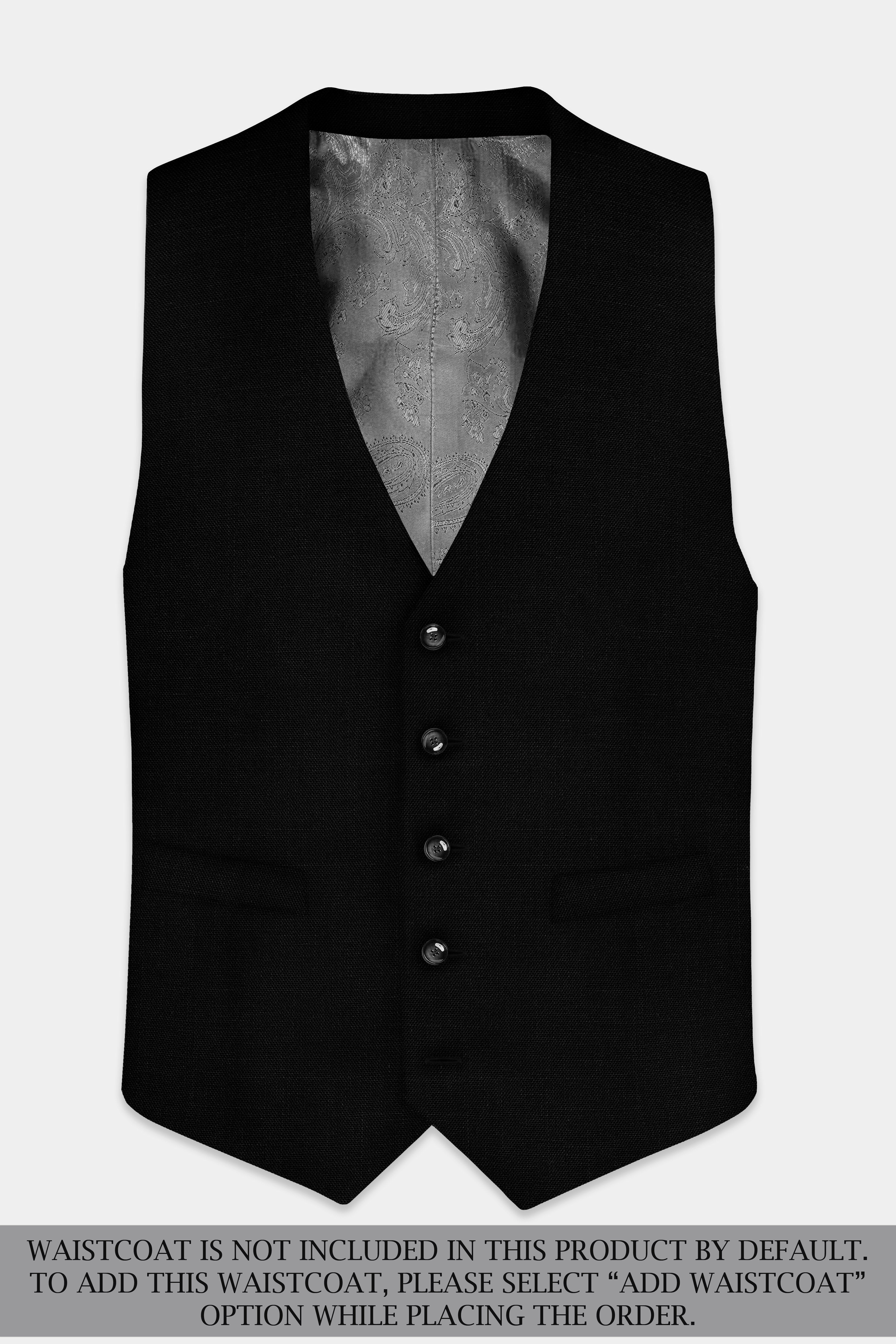 Jet Black Solid Luxurious Linen Double-breasted Sports Suit