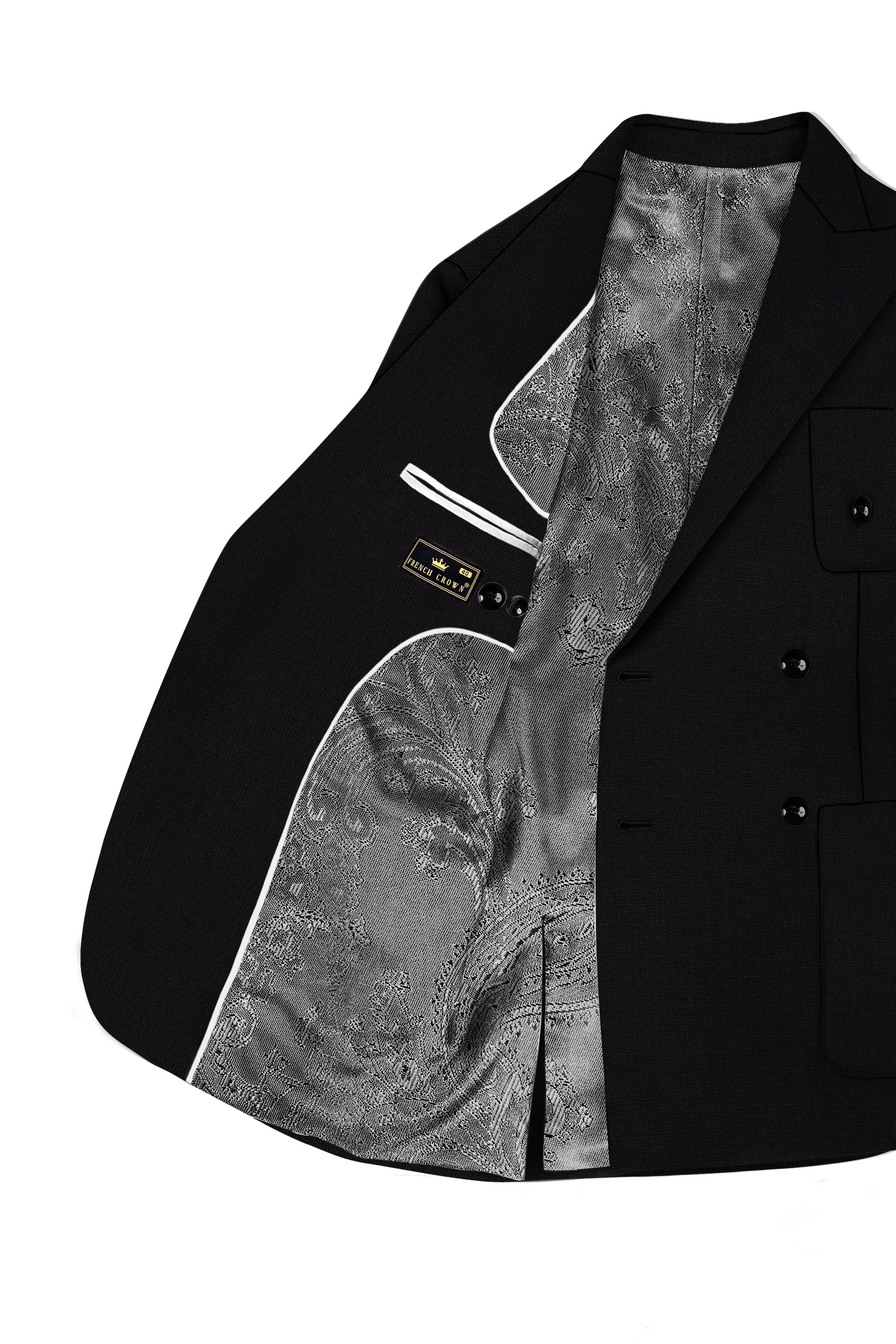 Jet Black Solid Luxurious Linen Double-breasted Sports Suit