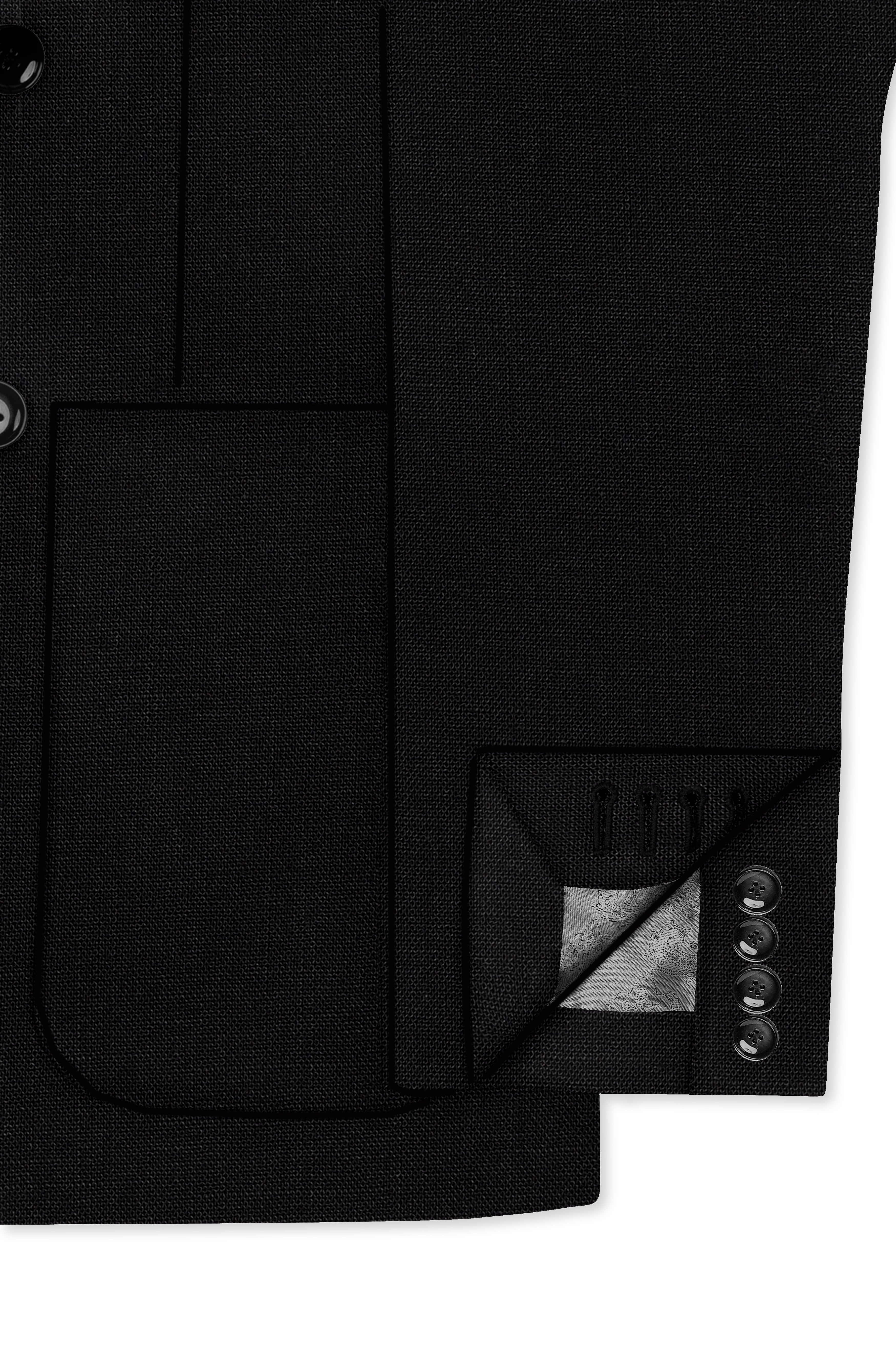 Jet Black Solid Luxurious Linen Double-breasted Sports Suit