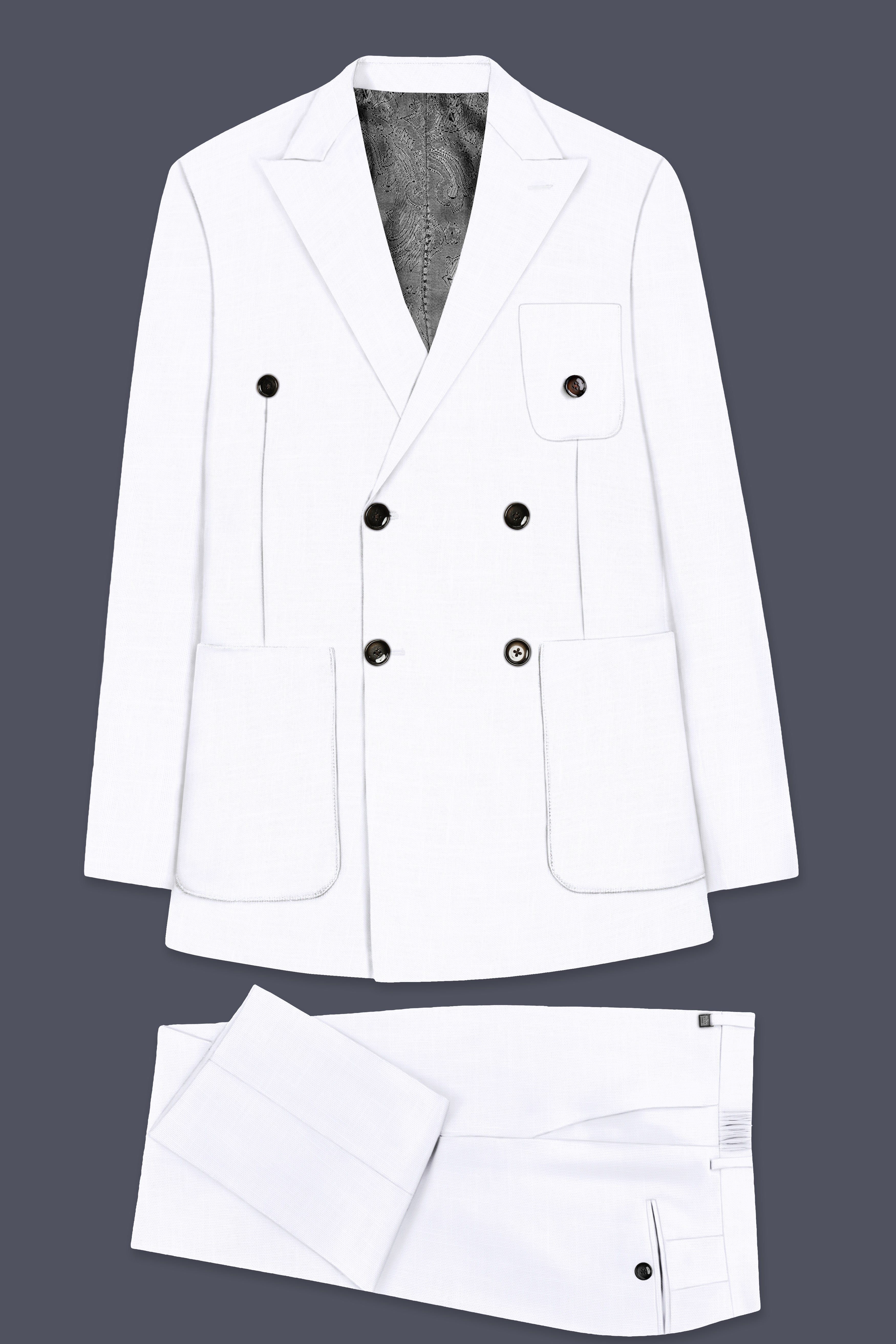 Snow White Luxurious Linen Double-breasted Sports Suit