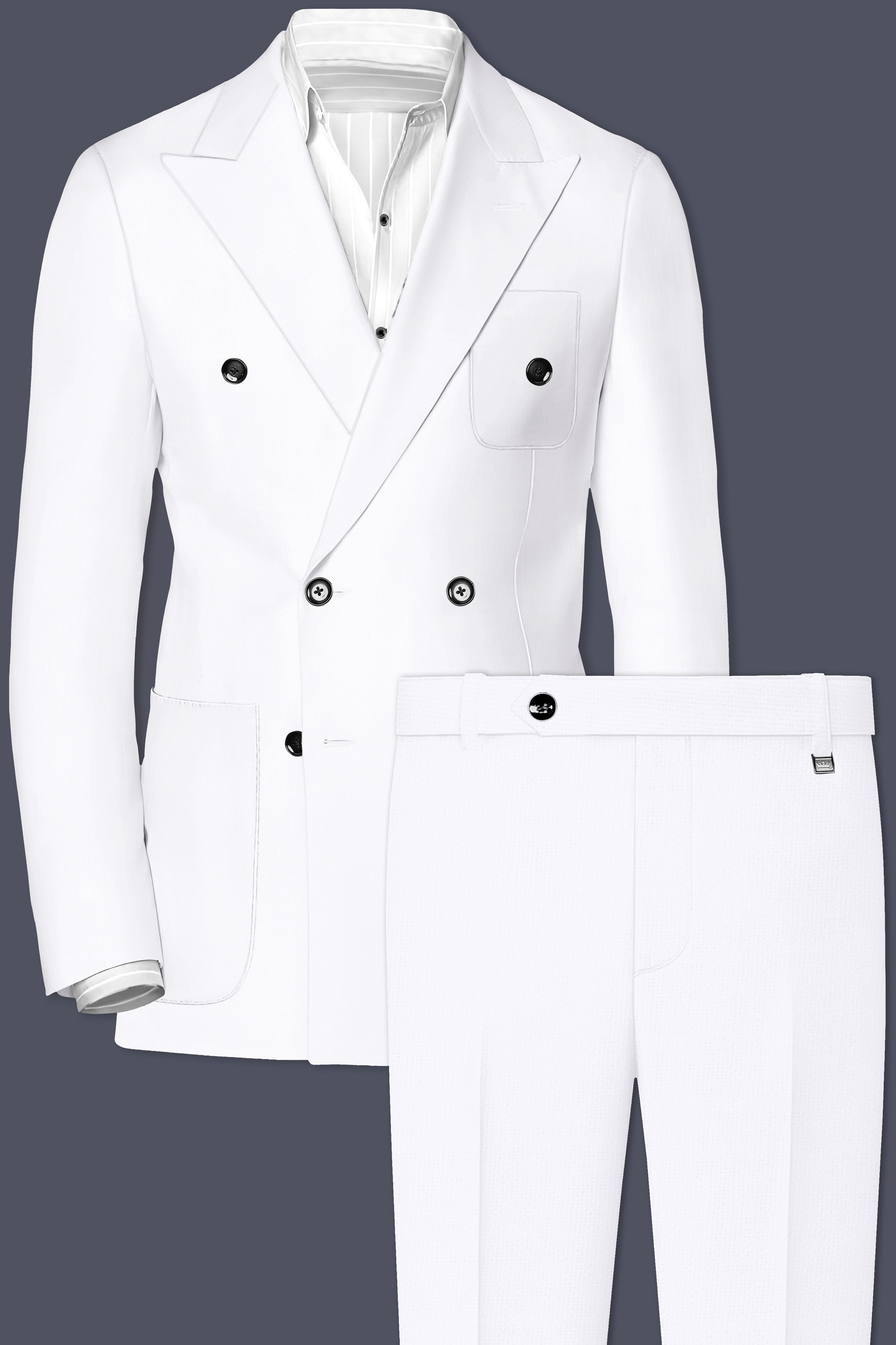 Snow White Luxurious Linen Double-breasted Sports Suit