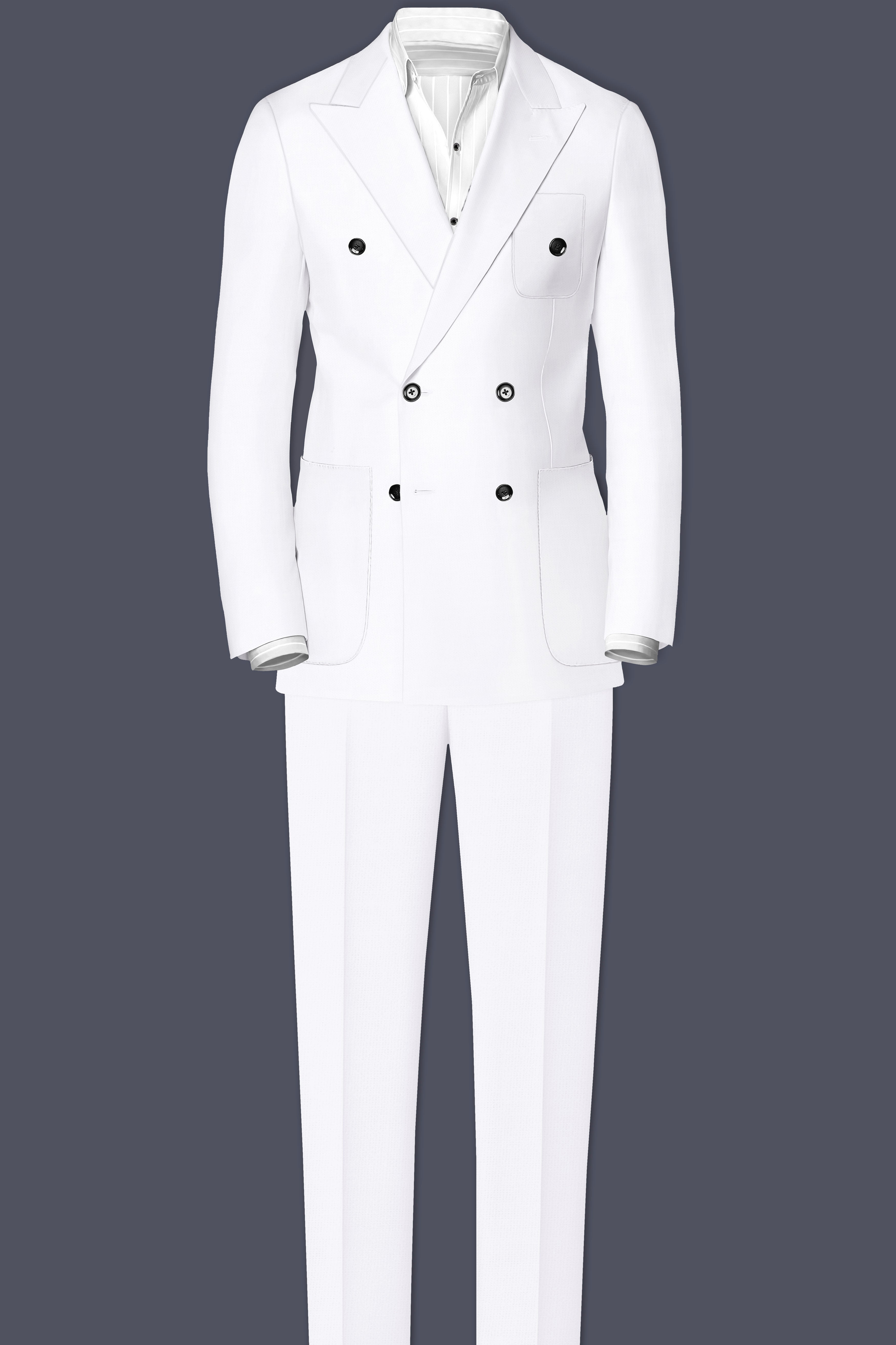 Snow White Luxurious Linen Double-breasted Sports Suit