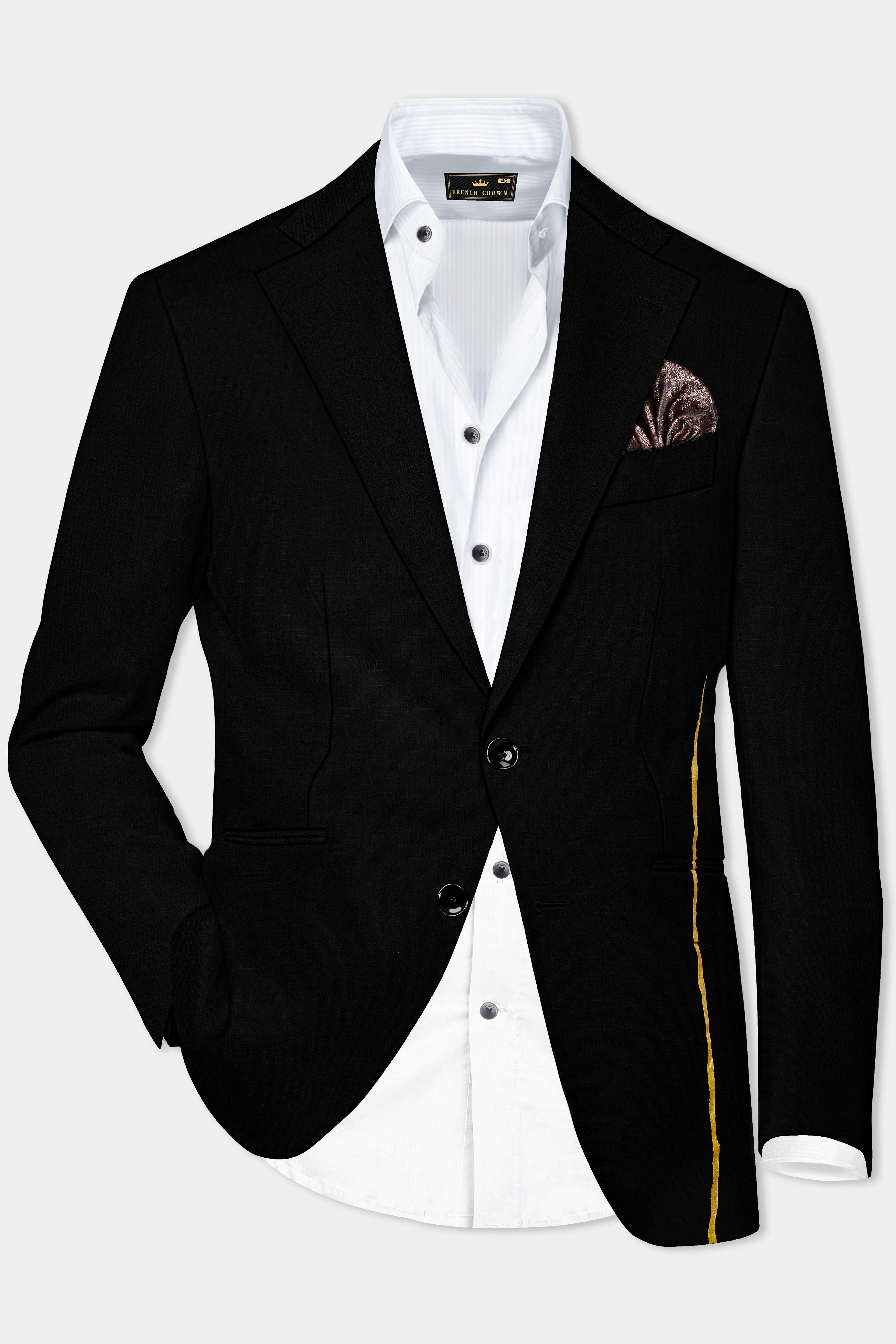 Jade Black Stretchable Wool Rich Hand Painted Designer Suit