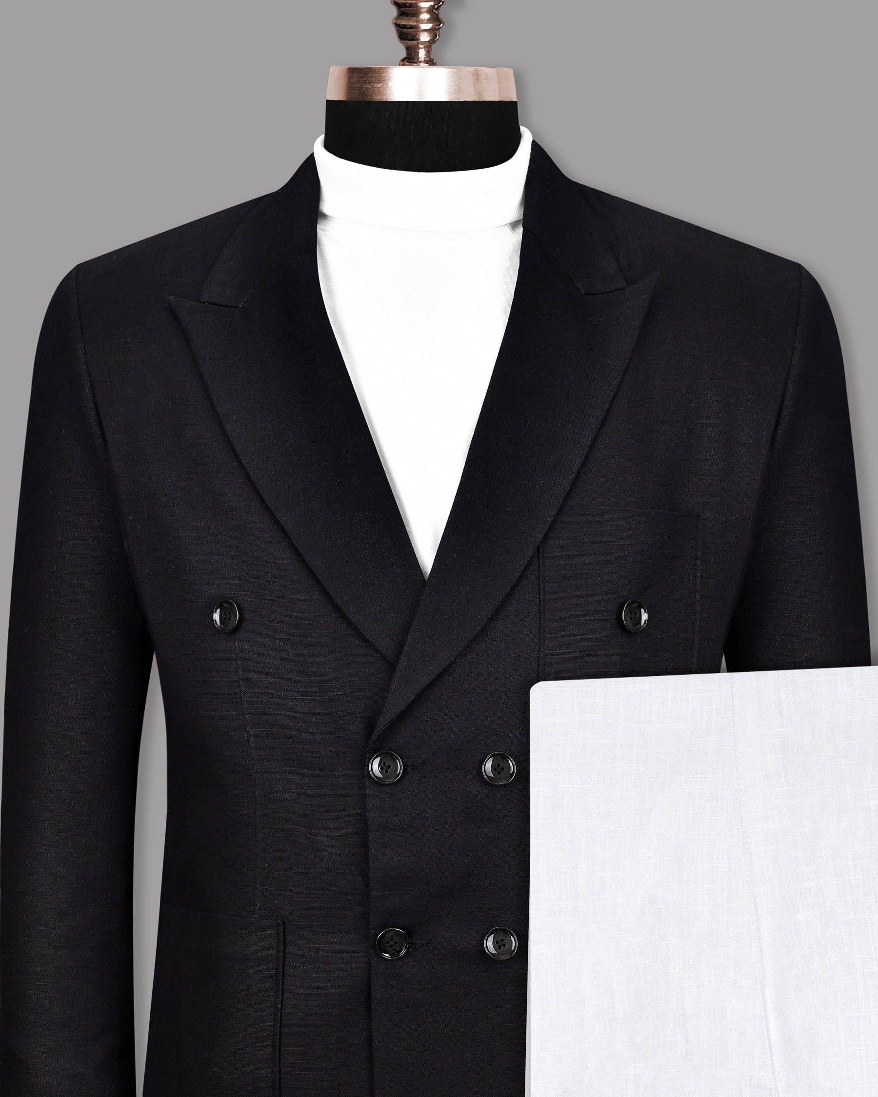 Jade Black Luxurious Linen Double-Breasted Sports Suit