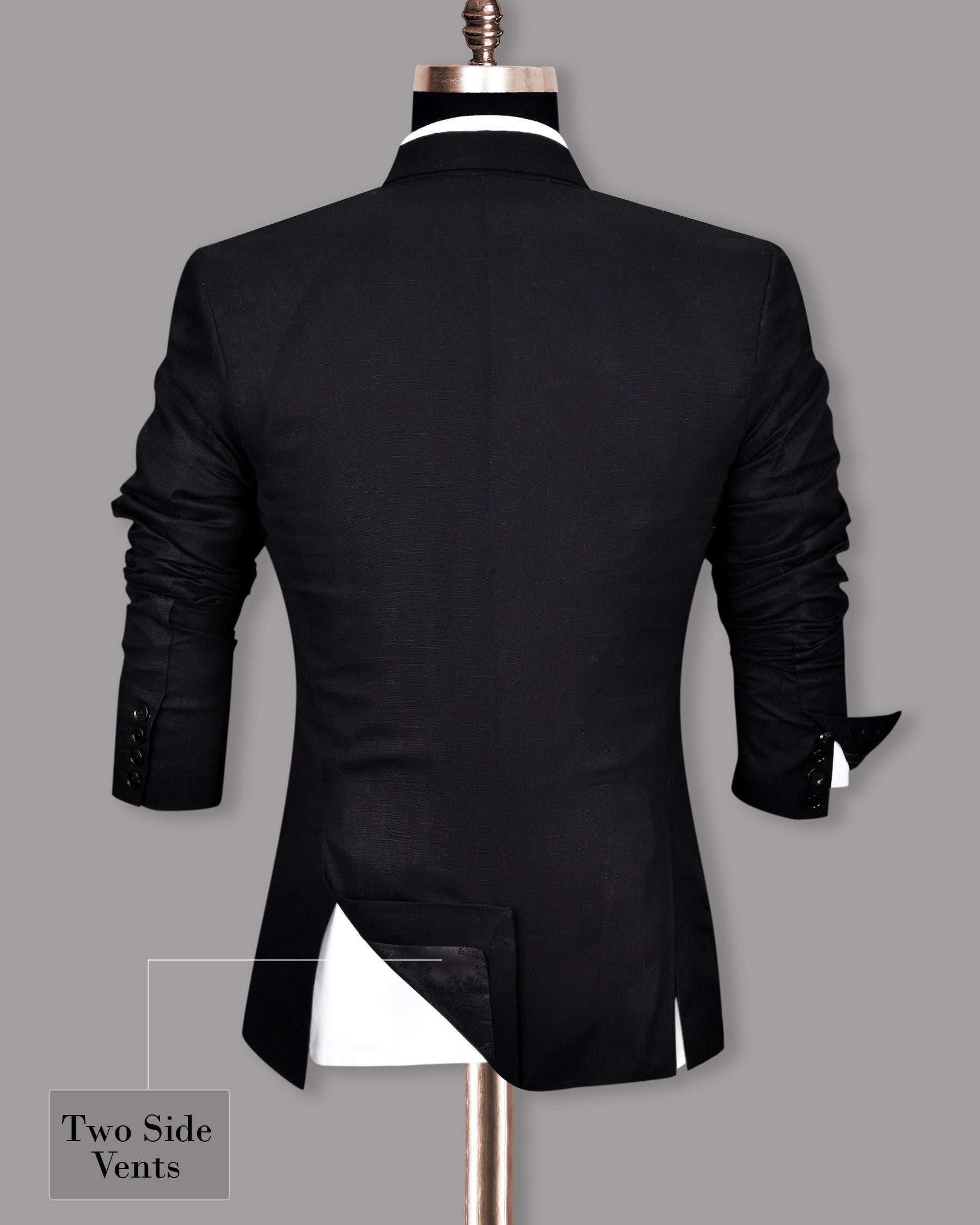 Jade Black Luxurious Linen Double-Breasted Sports Suit