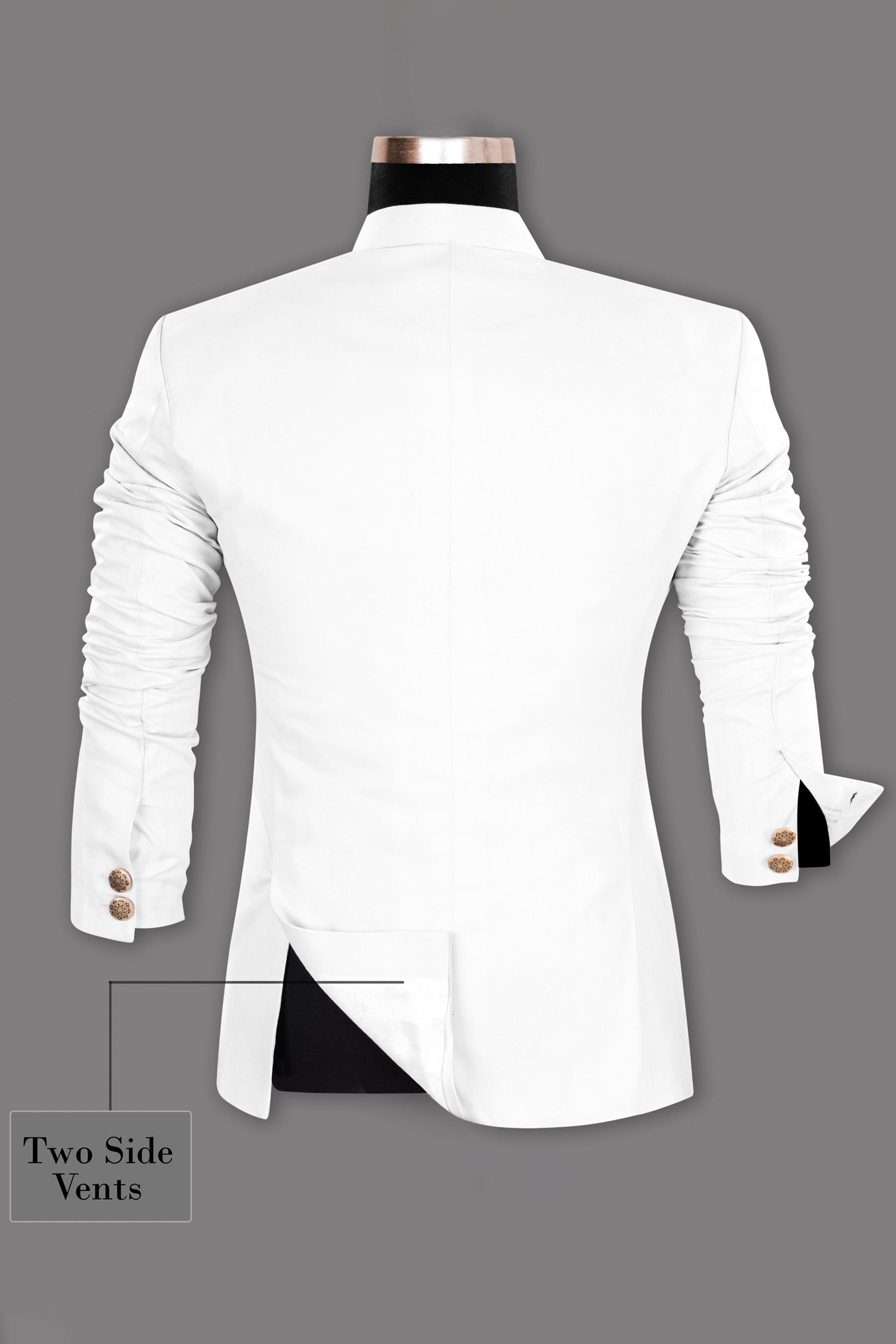 Bright White Subtle Sheen Cross Placket Bandhgala/Mandarin Suit