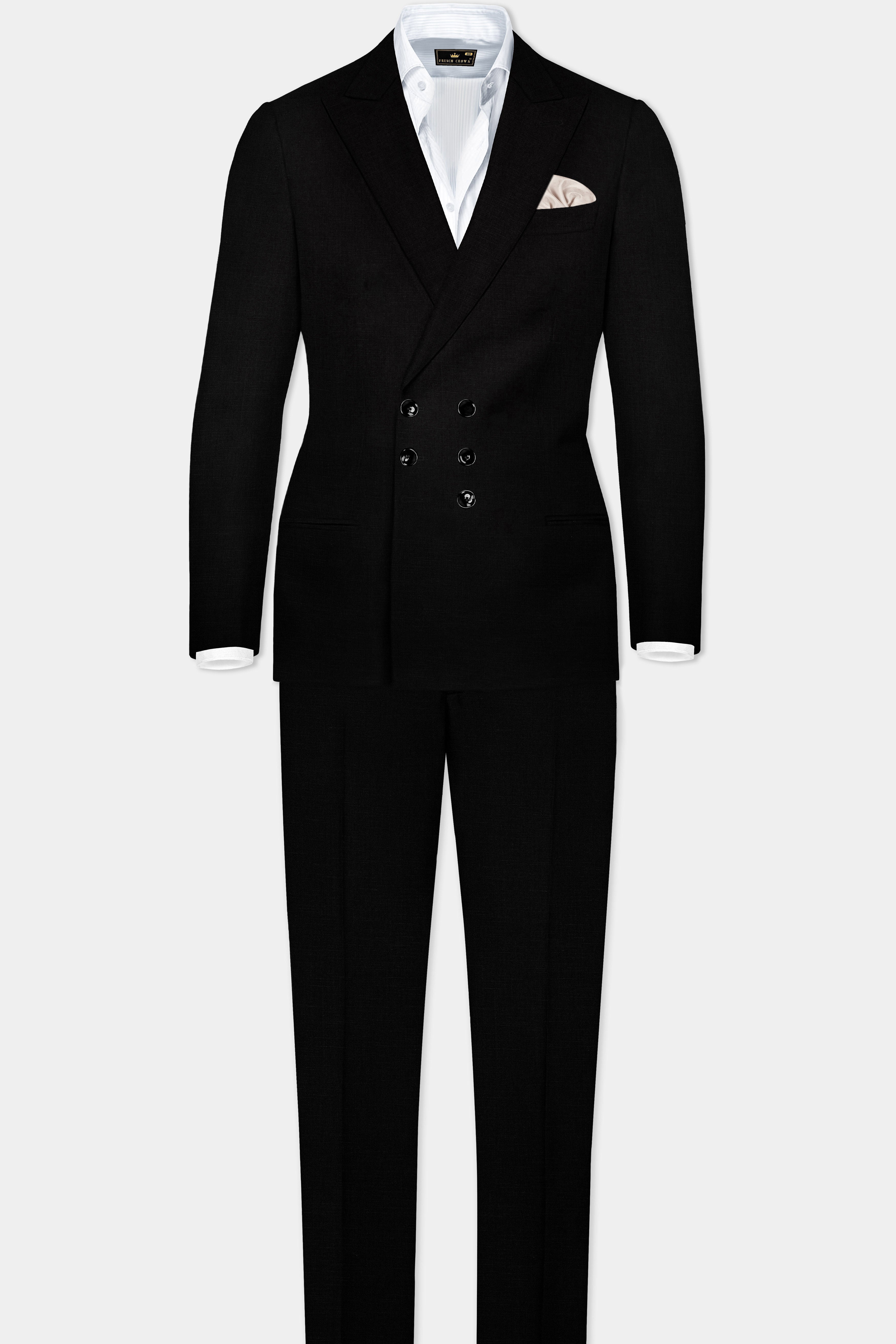 Jade Black Stretchable Subtle Sheen Wool Rich Double Breasted Suit