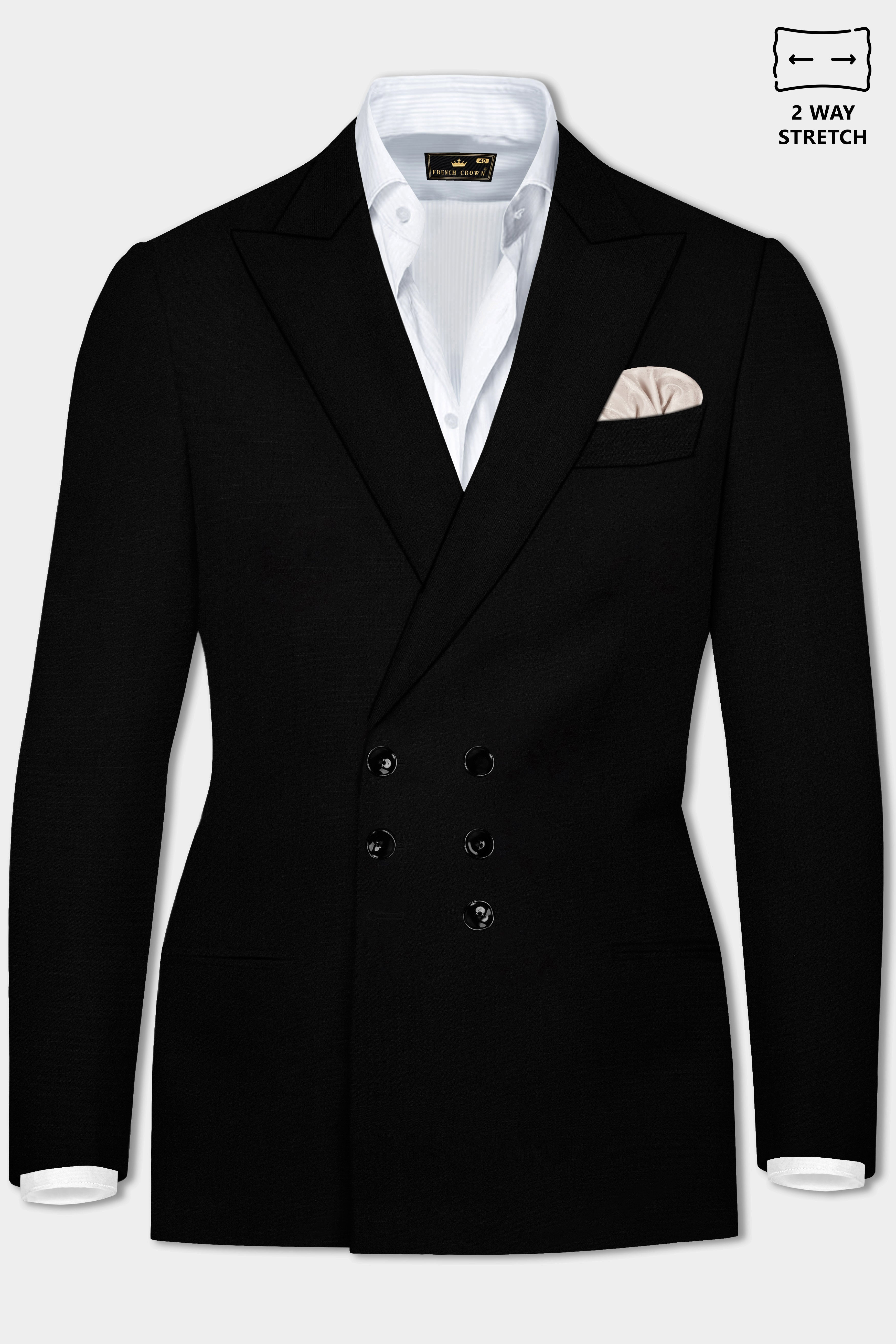 Jade Black Stretchable Subtle Sheen Wool Rich Double Breasted Suit