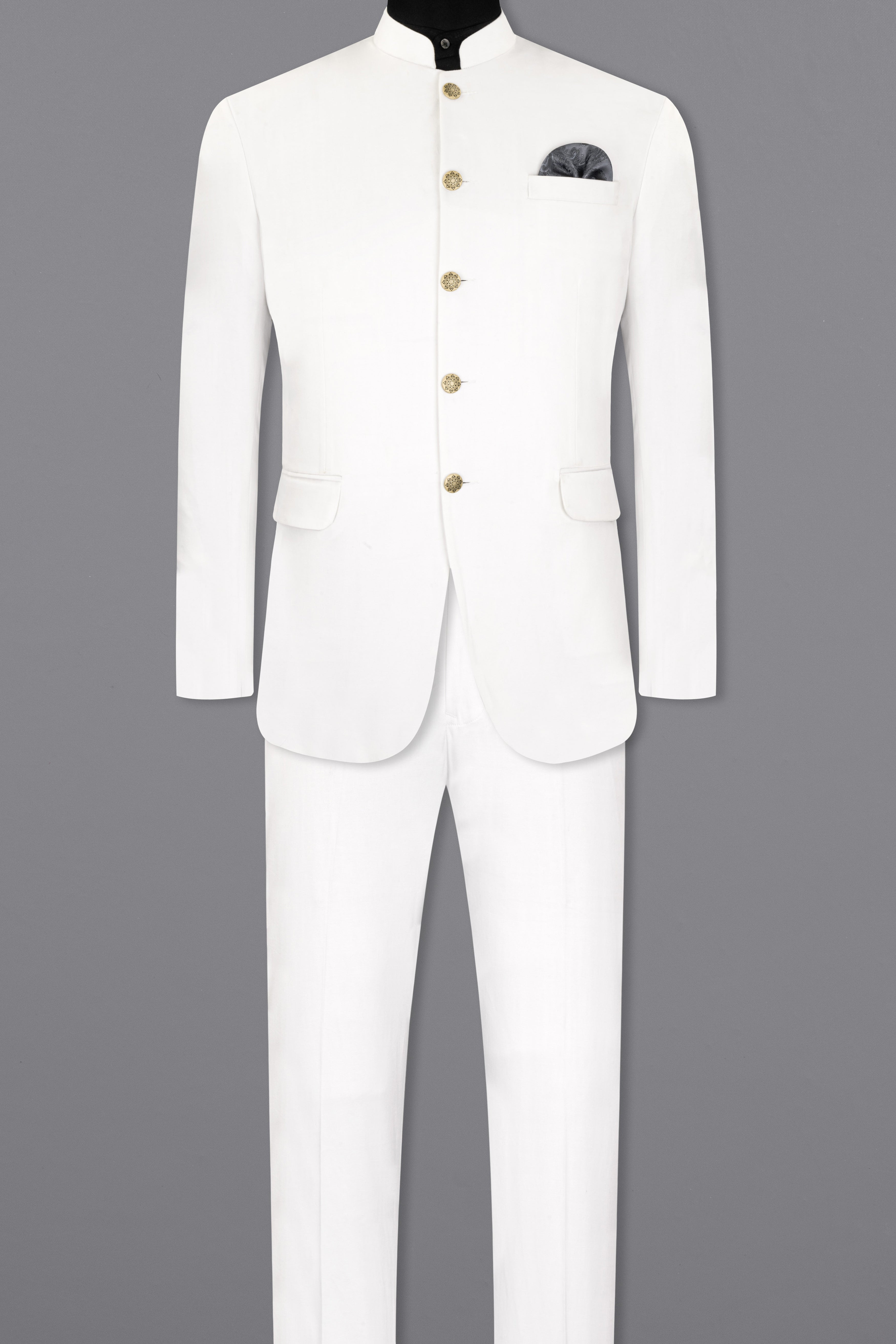 Bright White Solid Stretchable Premium Cotton Bandhgala traveler Suit