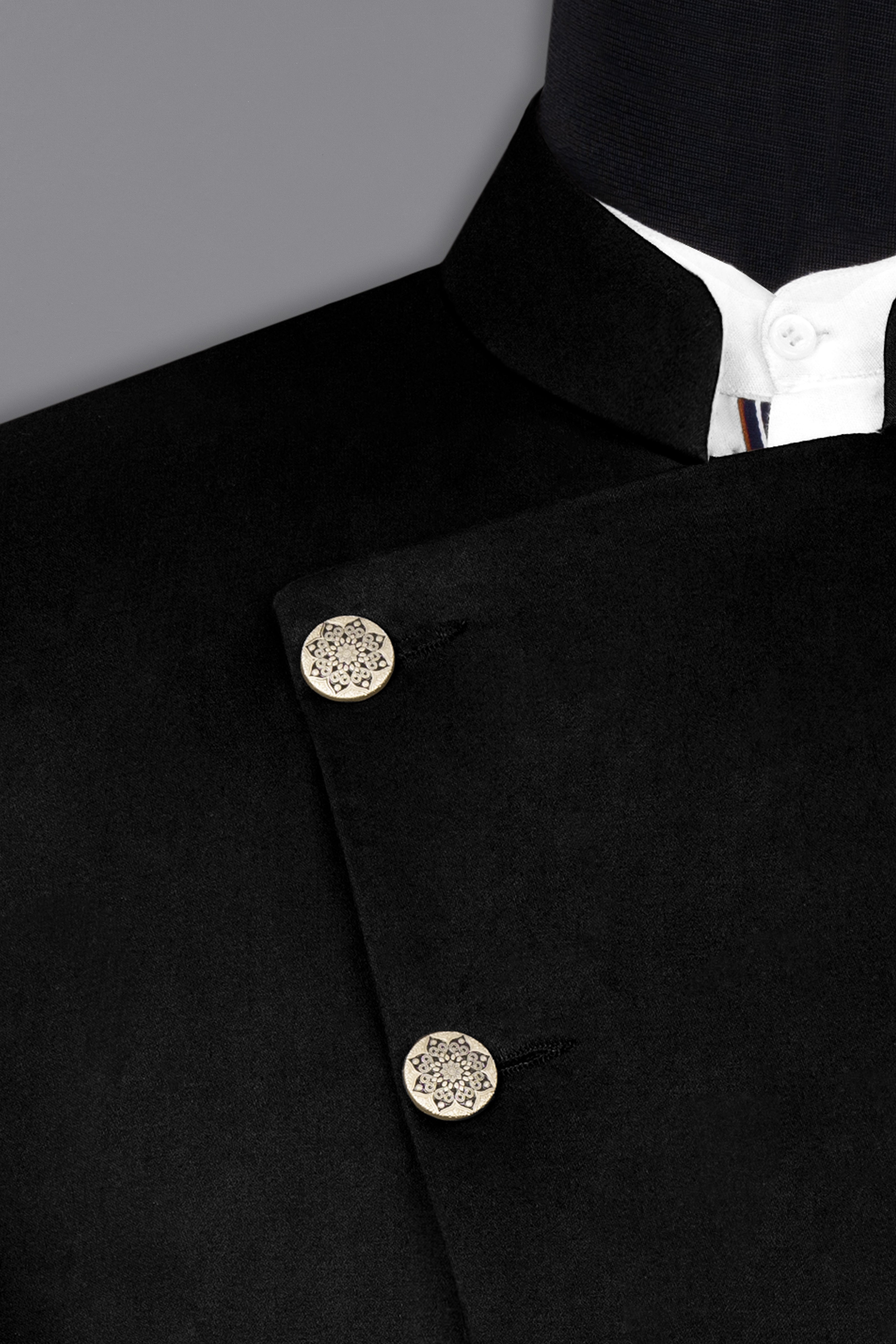 Jade Black Cross Placket Stretchable Premium Cotton Bandhgala traveler Suit