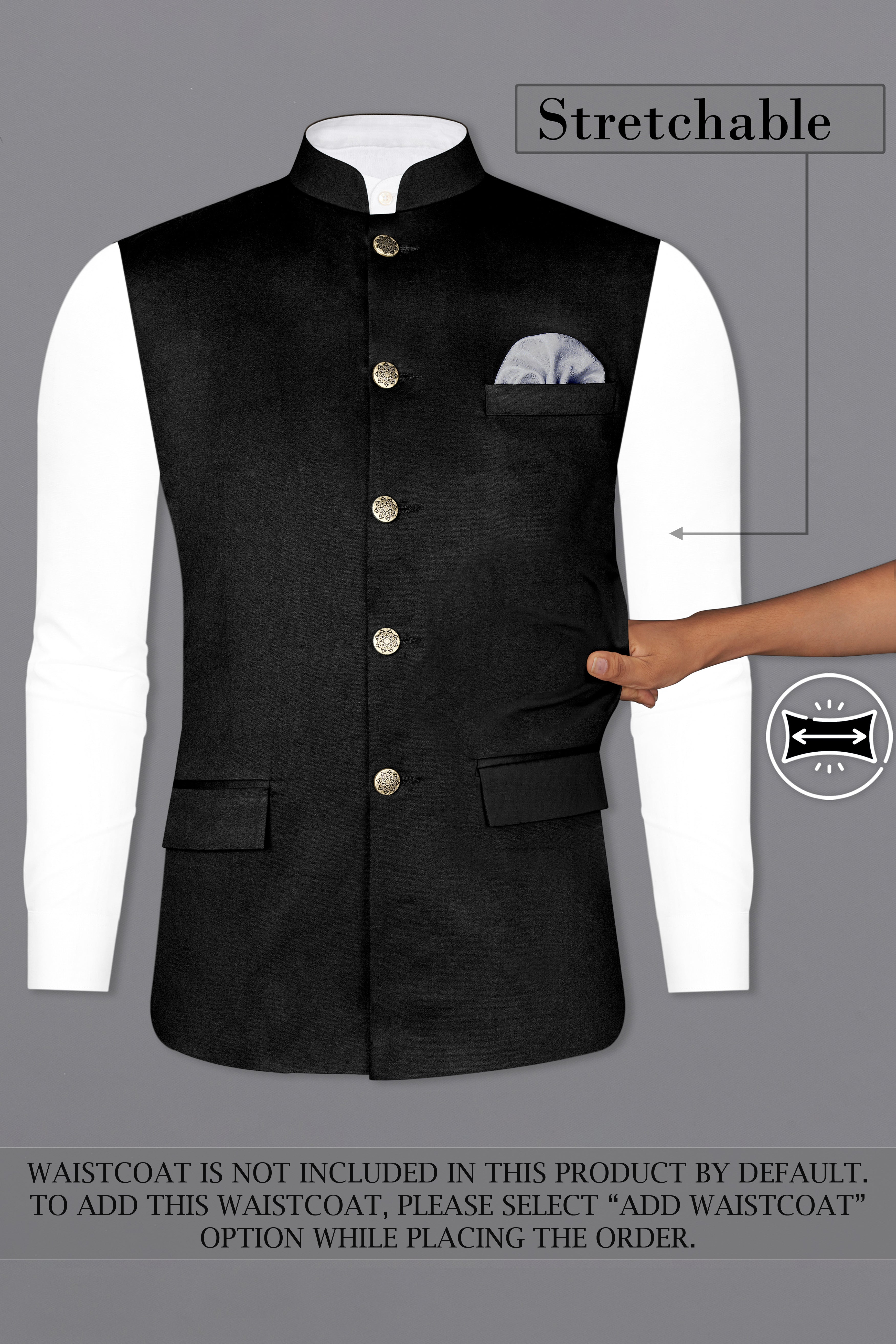 Jade Black Cross Placket Stretchable Premium Cotton Bandhgala traveler Suit
