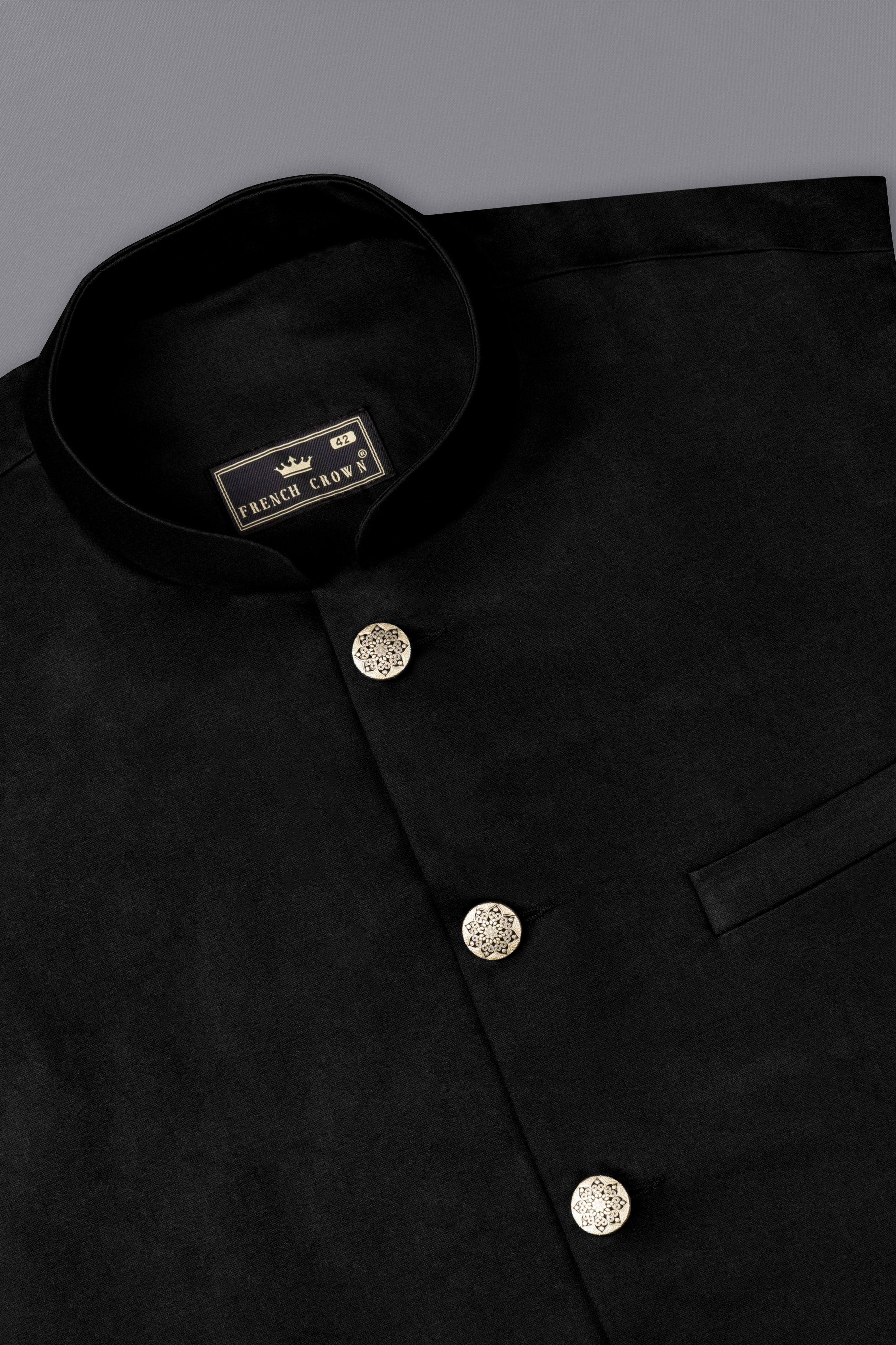 Jade Black Cross Placket Stretchable Premium Cotton Bandhgala traveler Suit