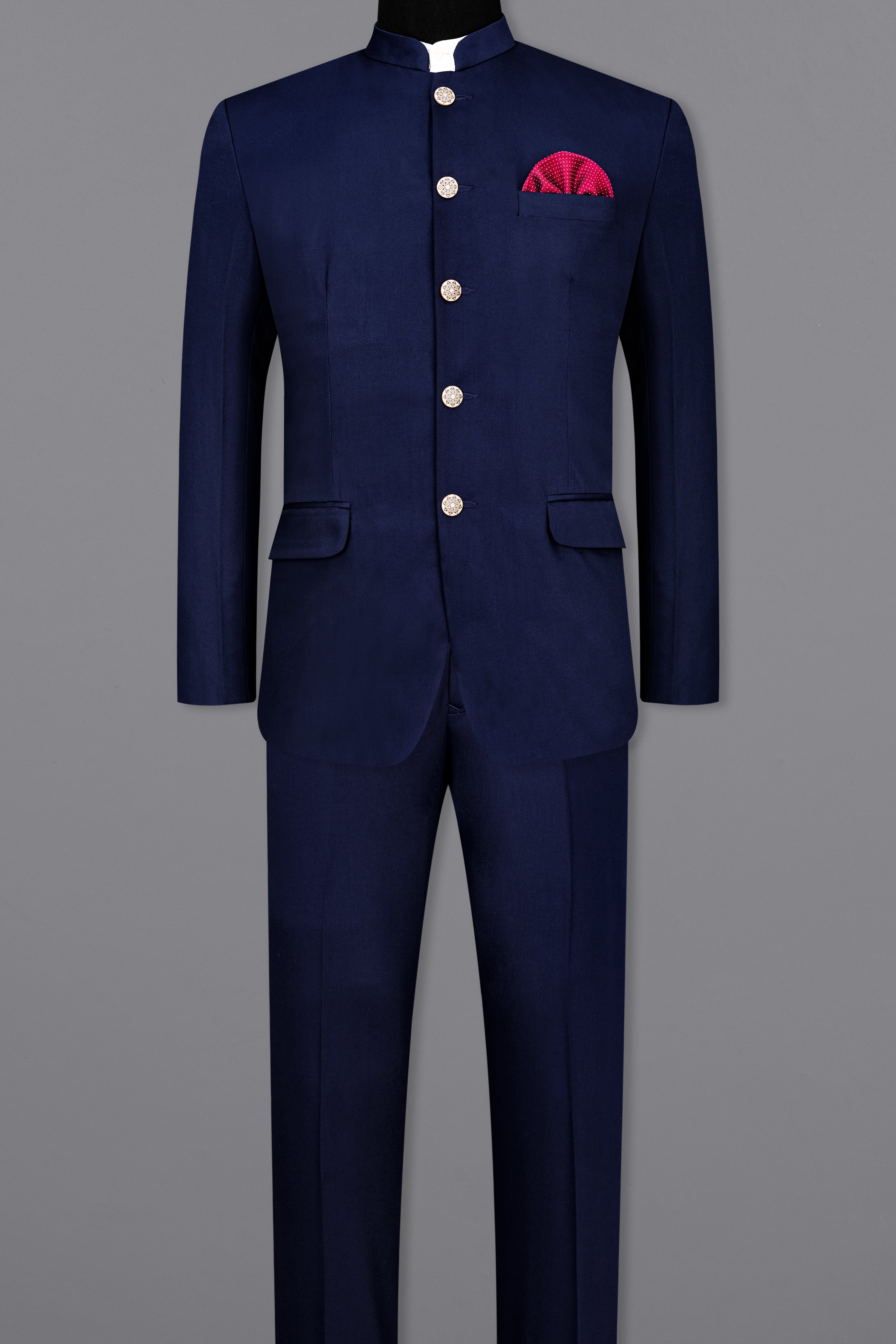 Space Blue Subtle Sheen Wool Rich Bandhgala/Mandarin Suit